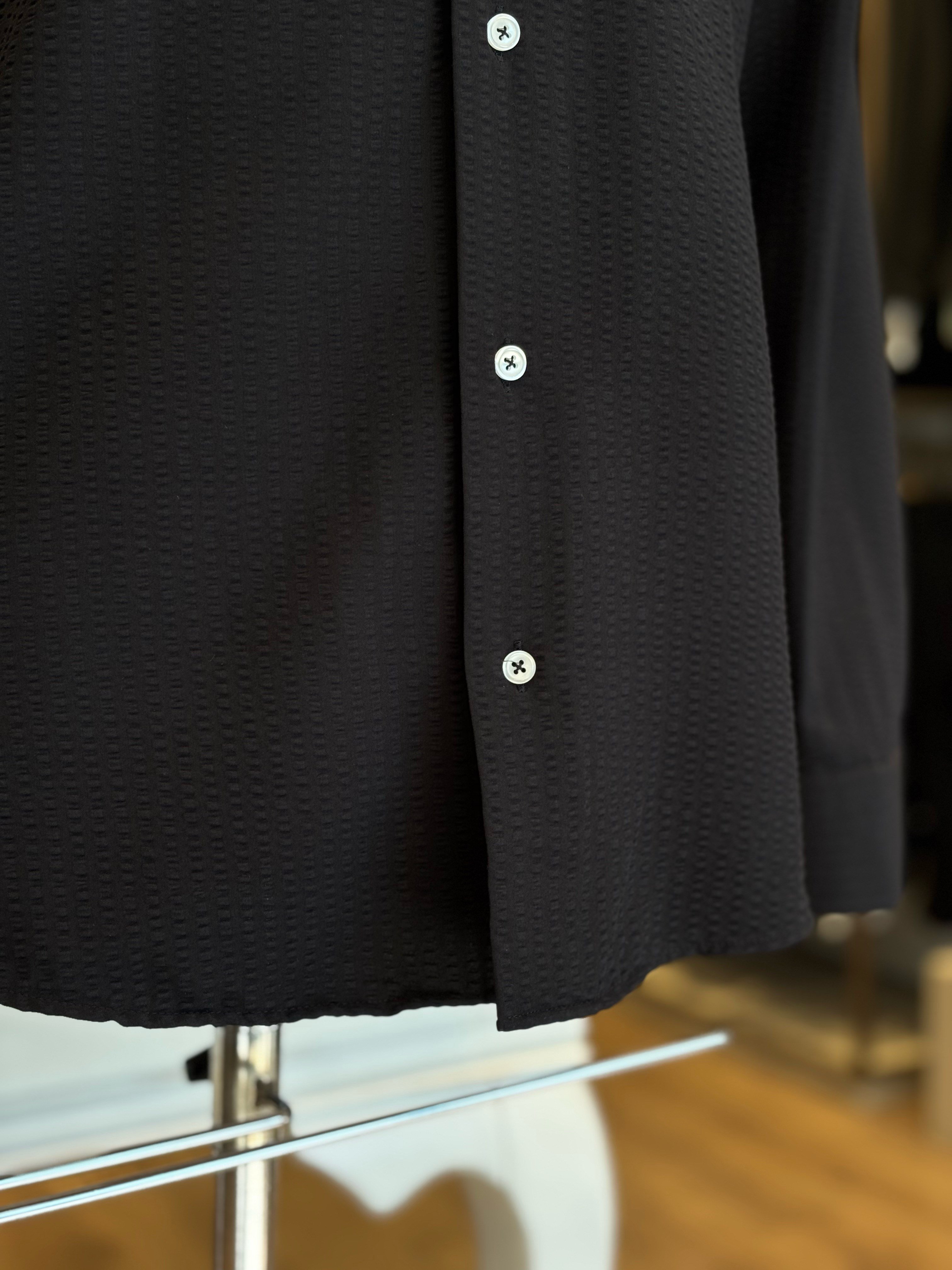 Erkek Slim Fit Siyah Renk Gofre Gömlek