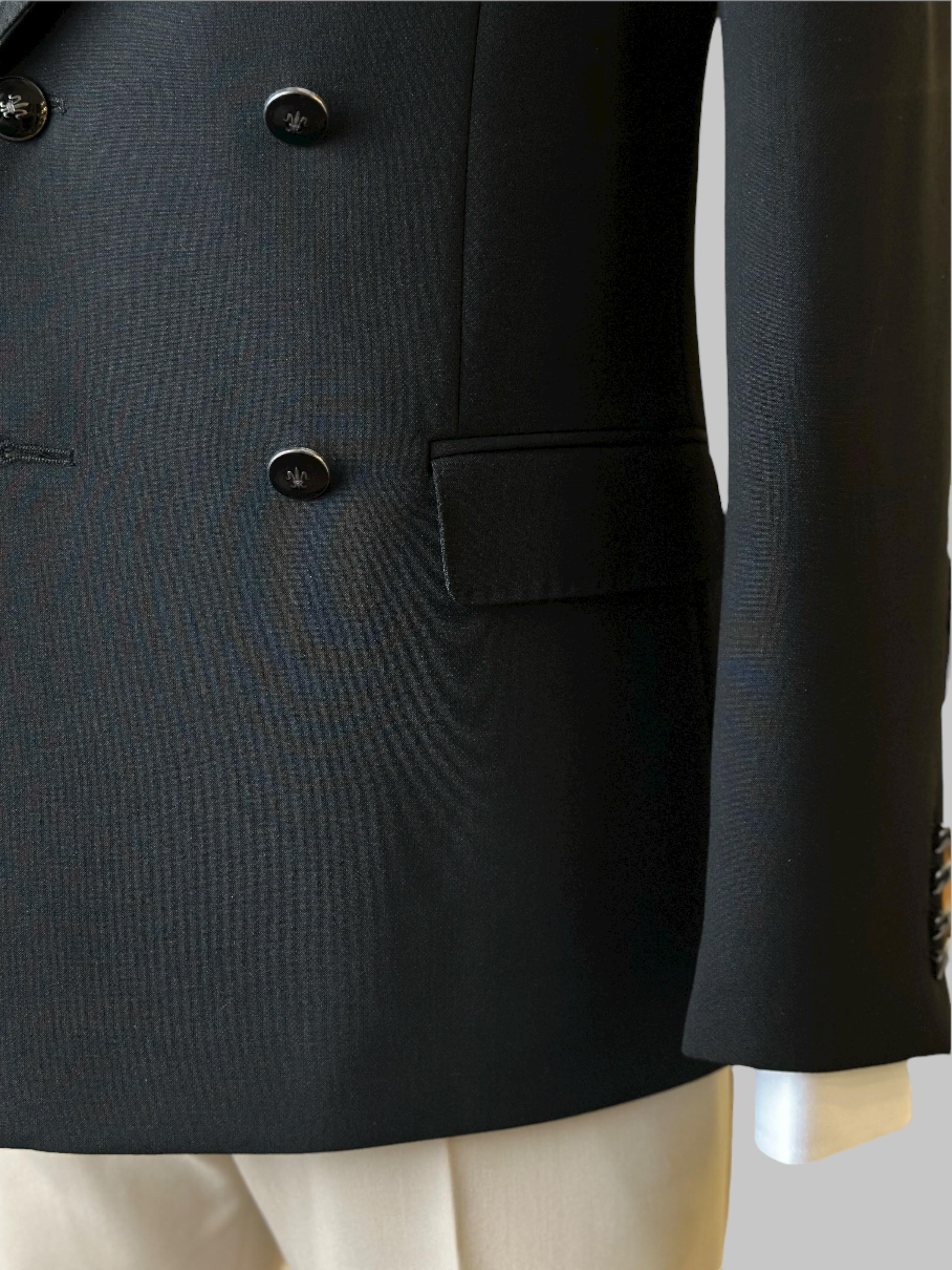 Erkek Slim Fit Siyah Renk Kruvaze Ceket