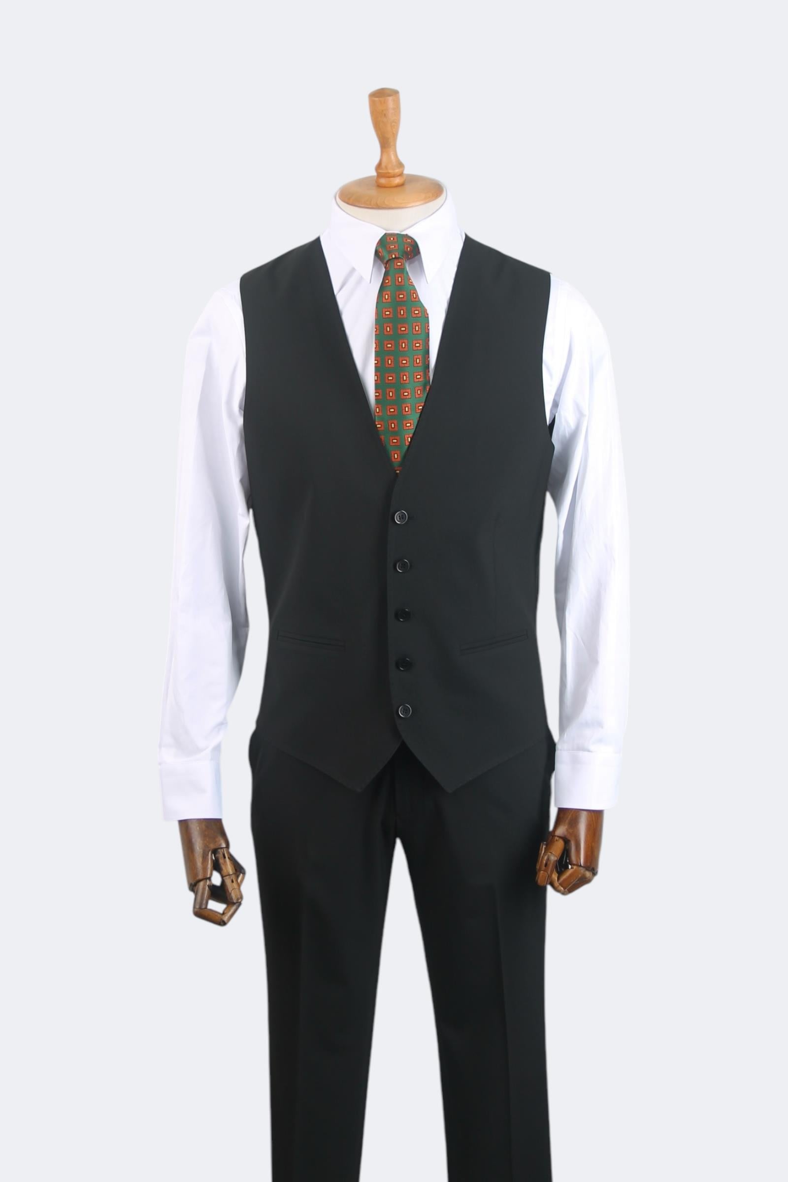 Erkek Slim Fit Siyah Renk Yelekli Takım Elbise