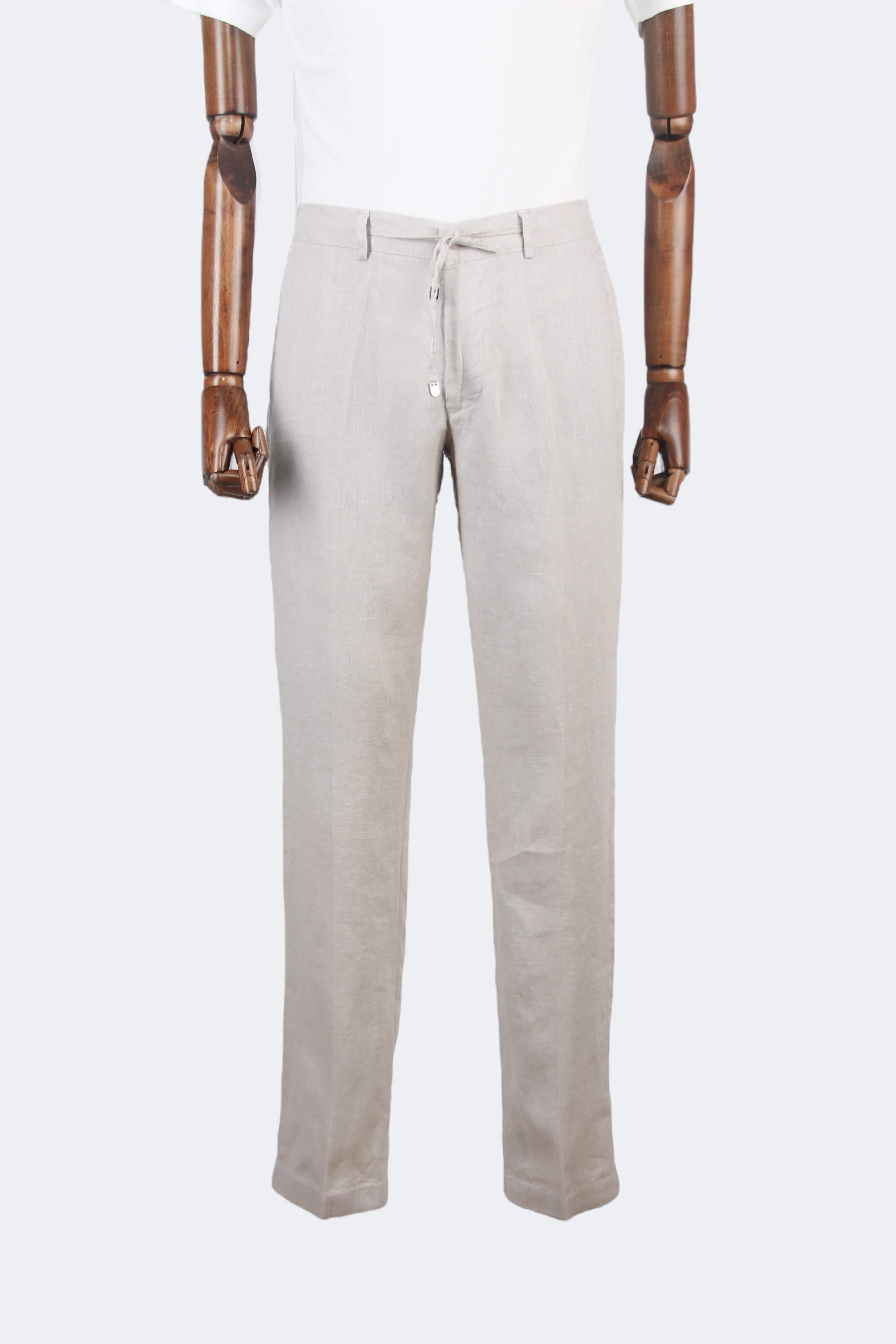 Erkek Slim Fit Taş Renk Keten Pantolon