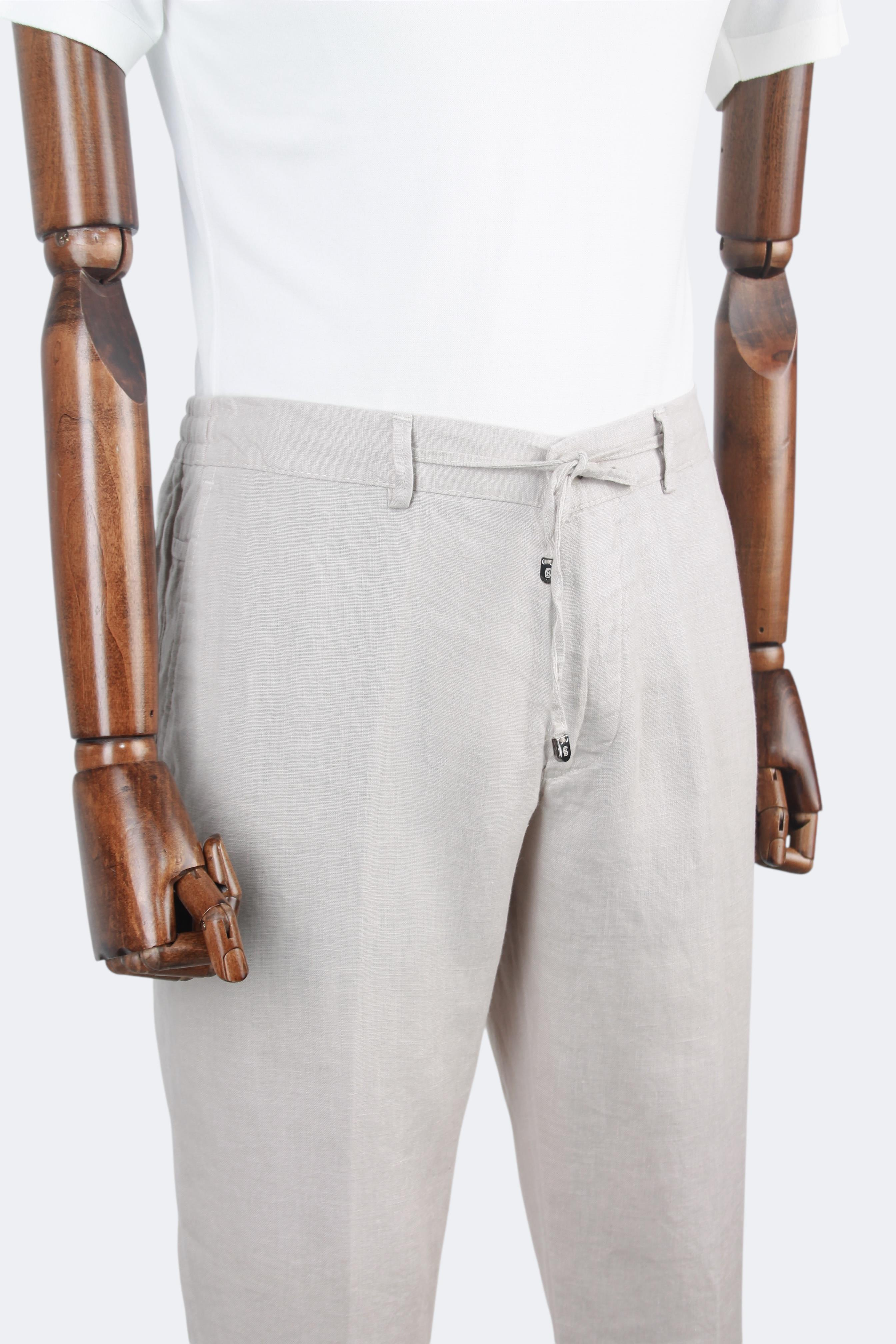 Erkek Slim Fit Taş Renk Keten Pantolon