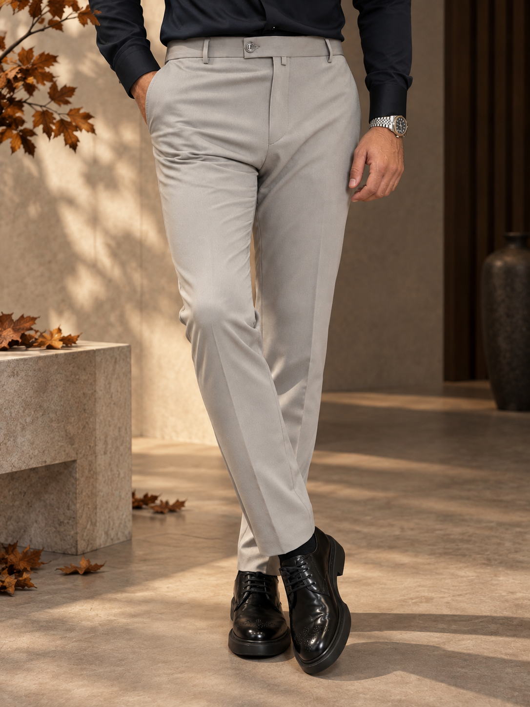 Erkek Slim Fit Vizon Renk Kumaş Pantolon