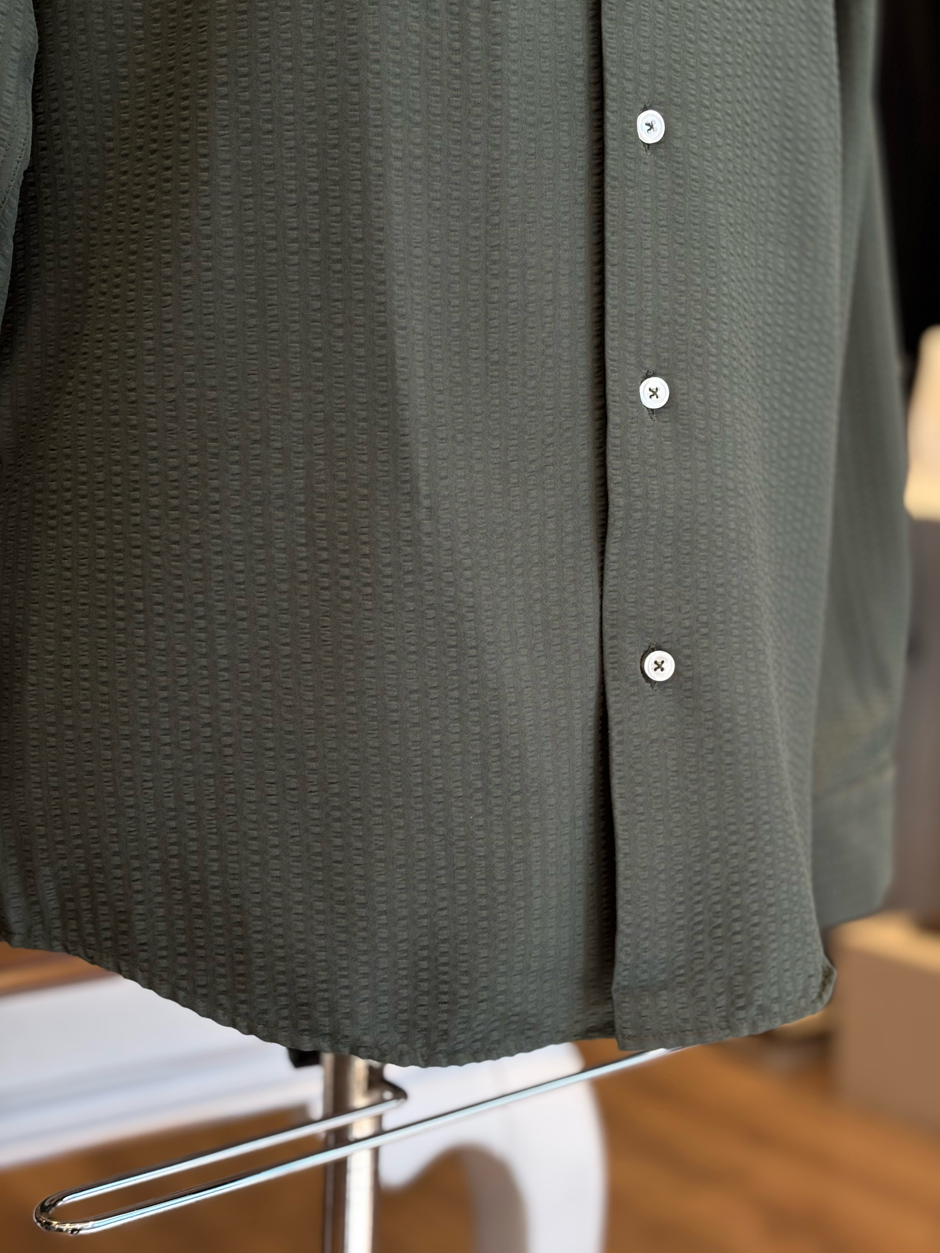Erkek Slim Fit Yeşil Renk Gofre Gömlek