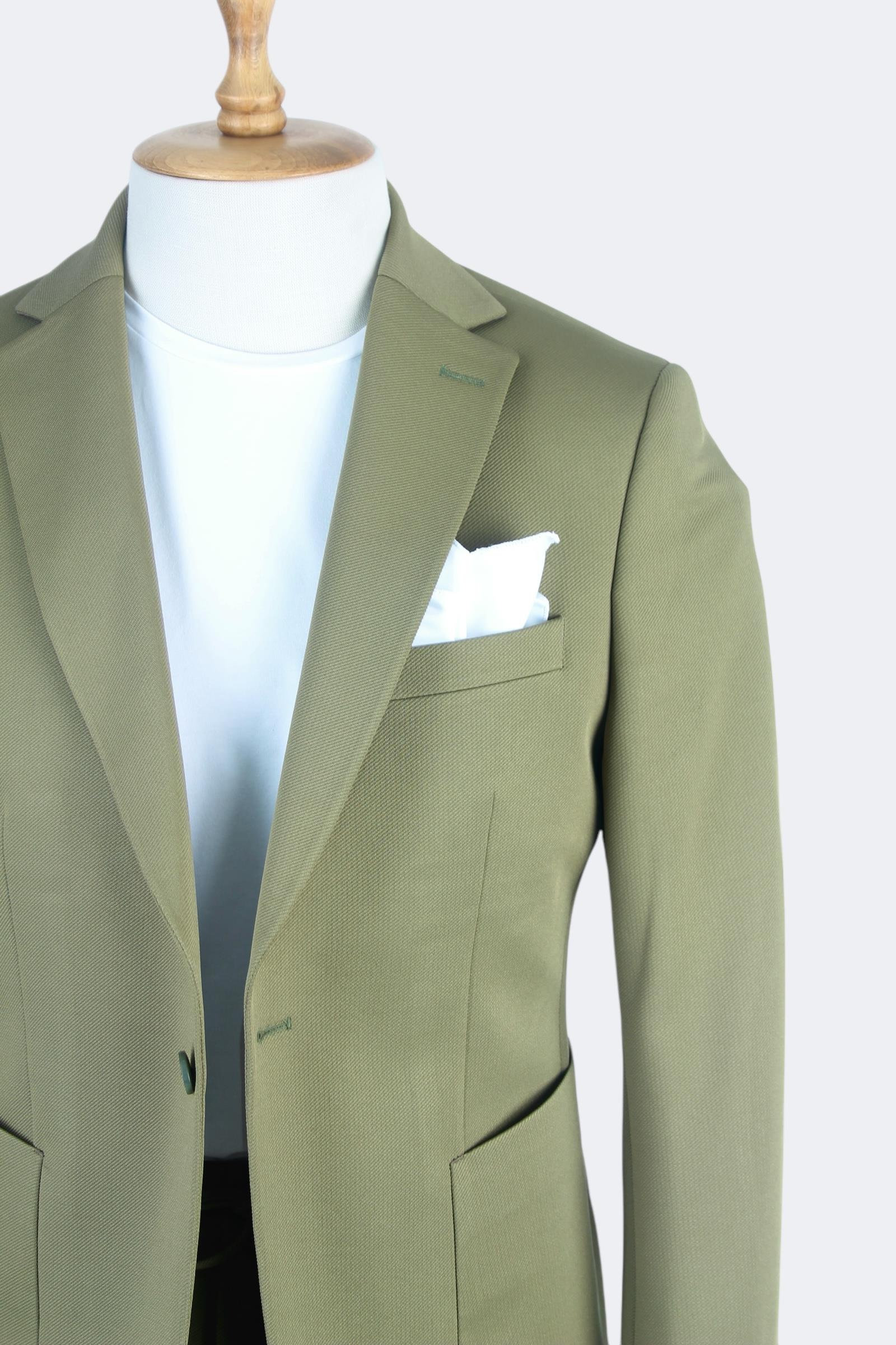 Erkek Slim Fit Yeşil Renk İpli Spor Takım Elbise