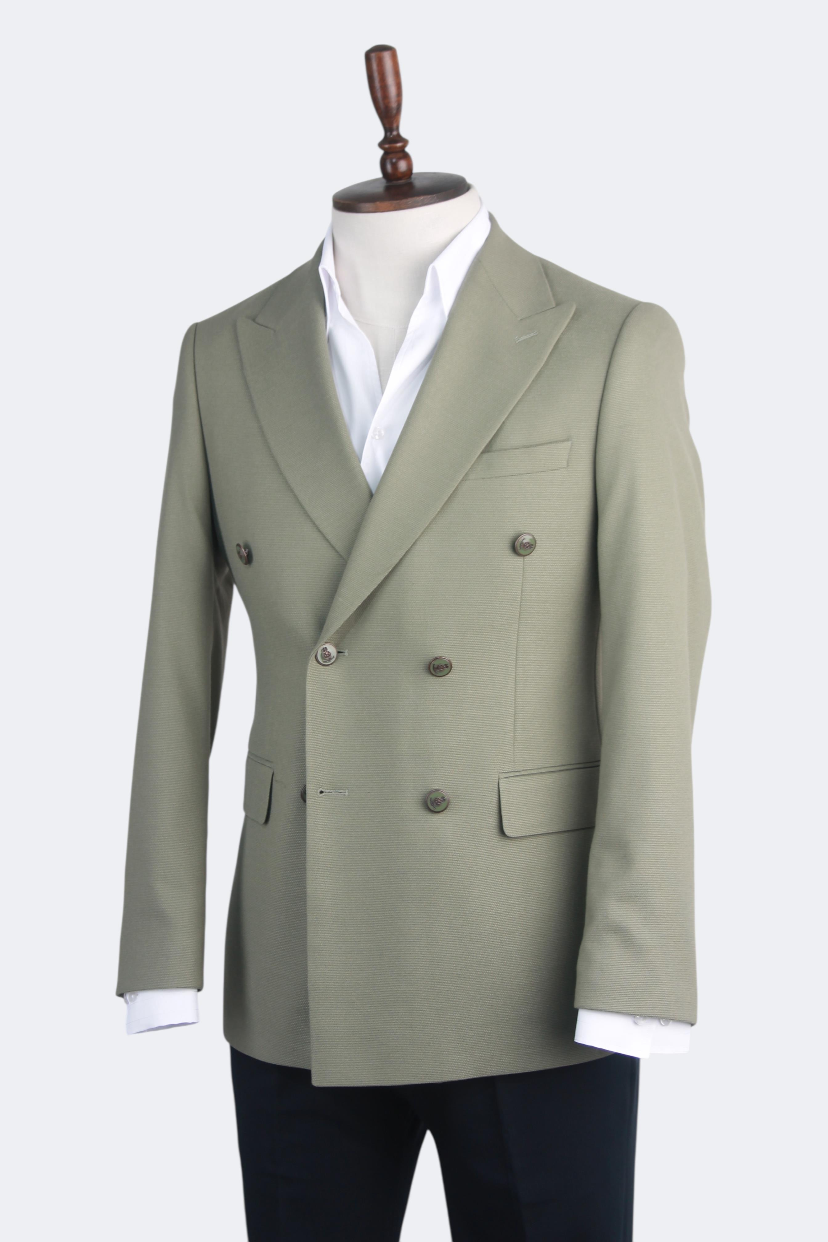 Erkek Slim Fit Yeşil Renk Kruvaze Ceket