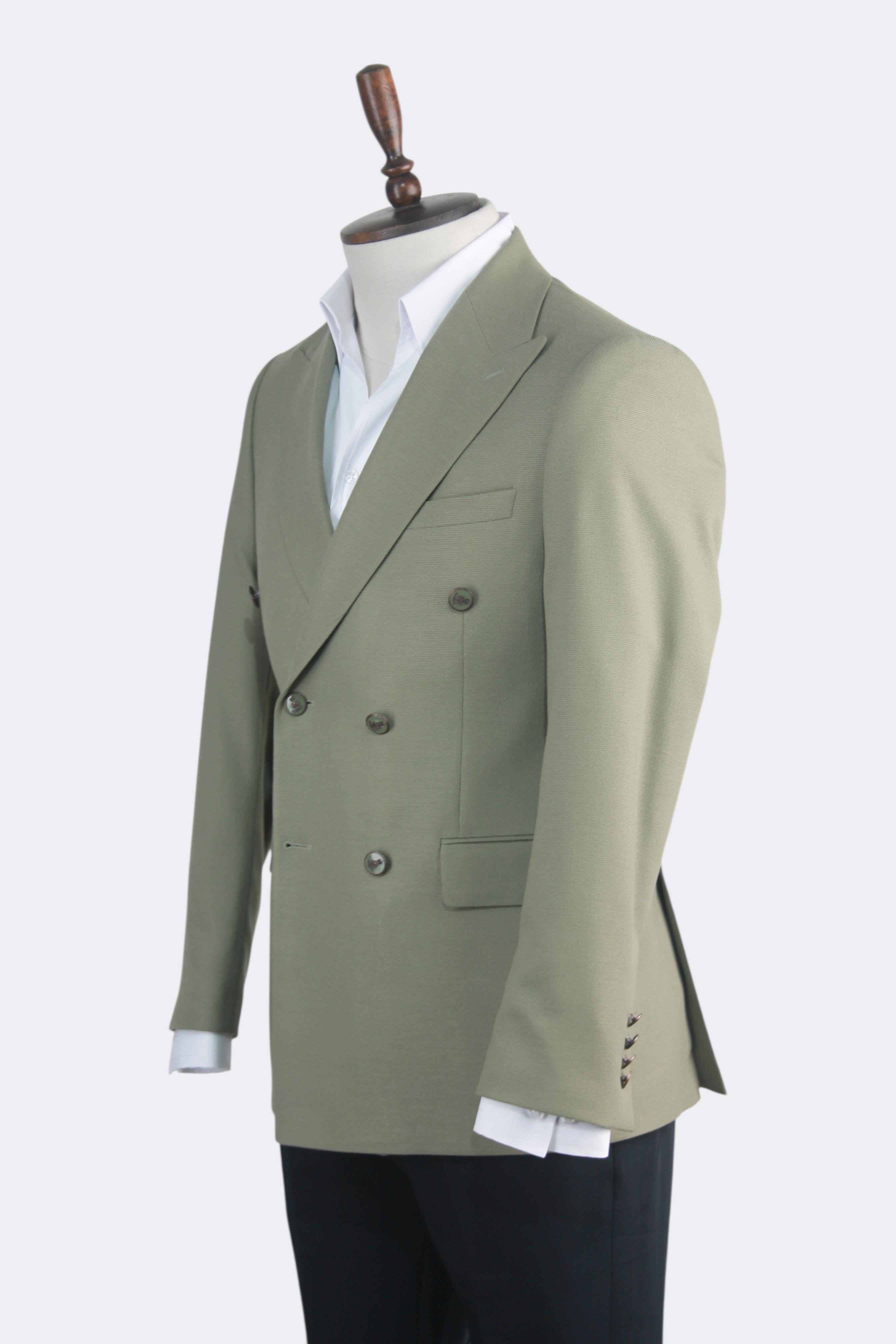 Erkek Slim Fit Yeşil Renk Kruvaze Ceket