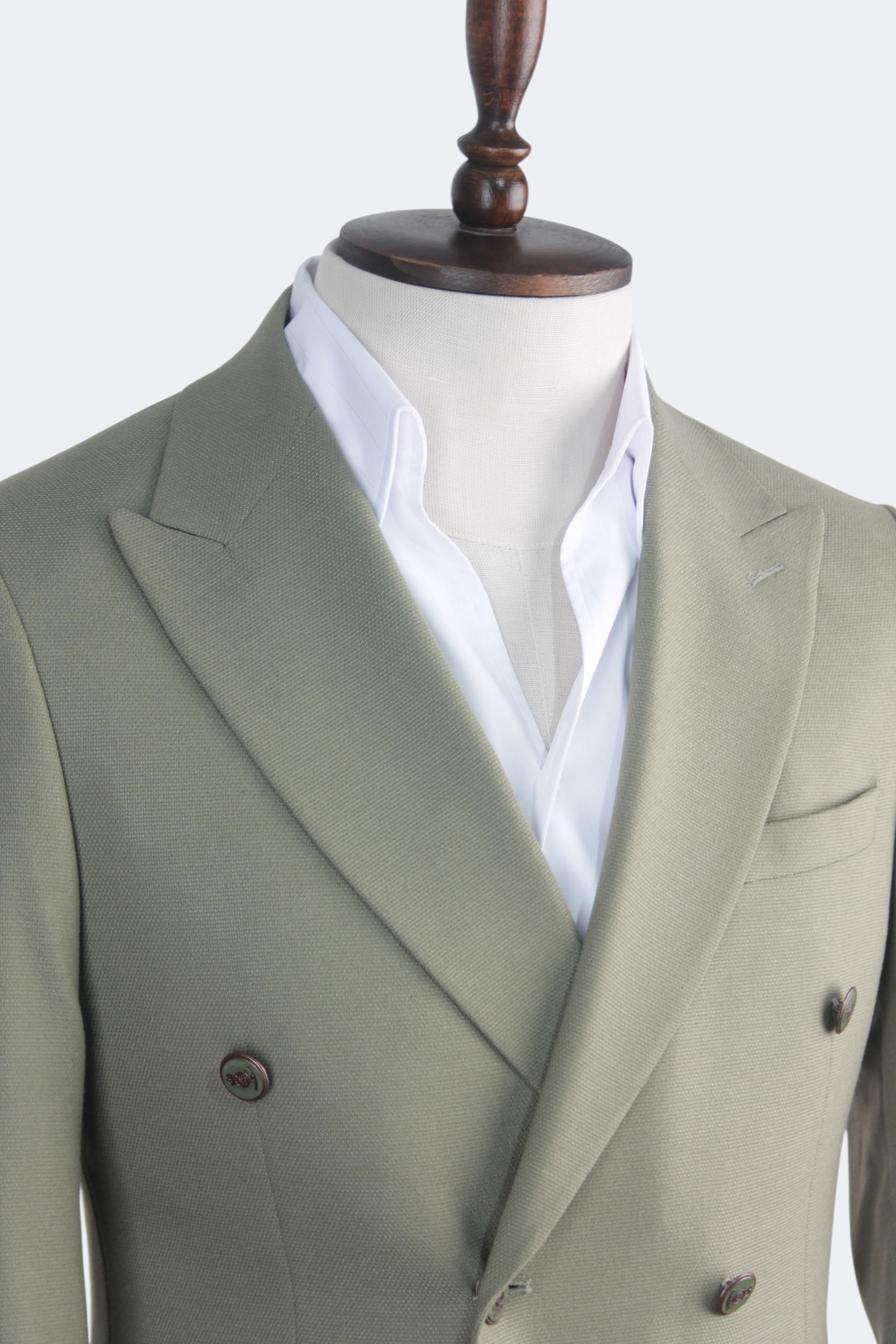 Erkek Slim Fit Yeşil Renk Kruvaze Ceket