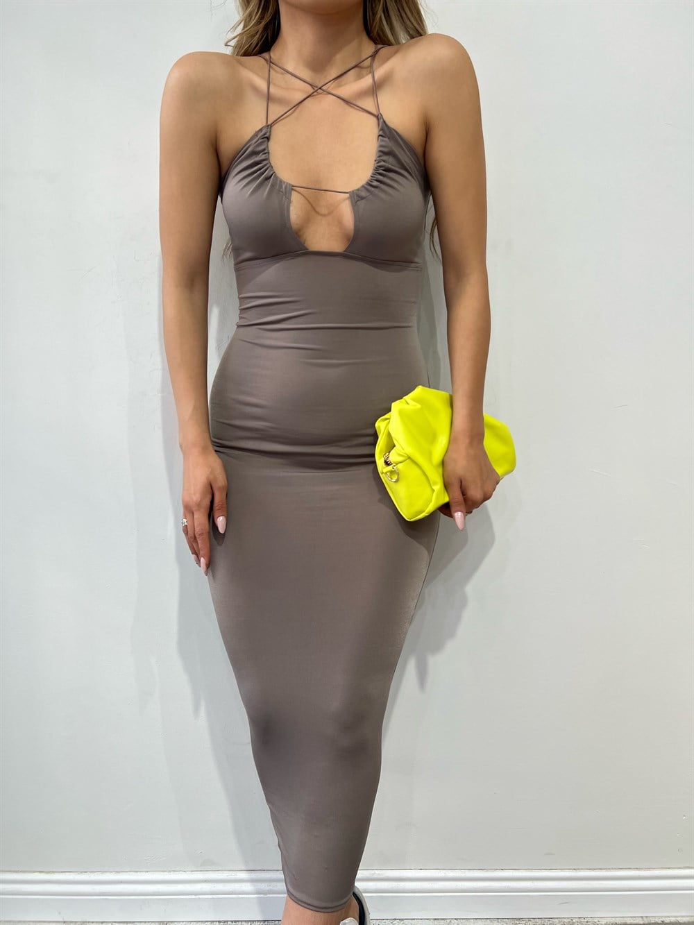 Amber Midi Boy Elbise VİZON