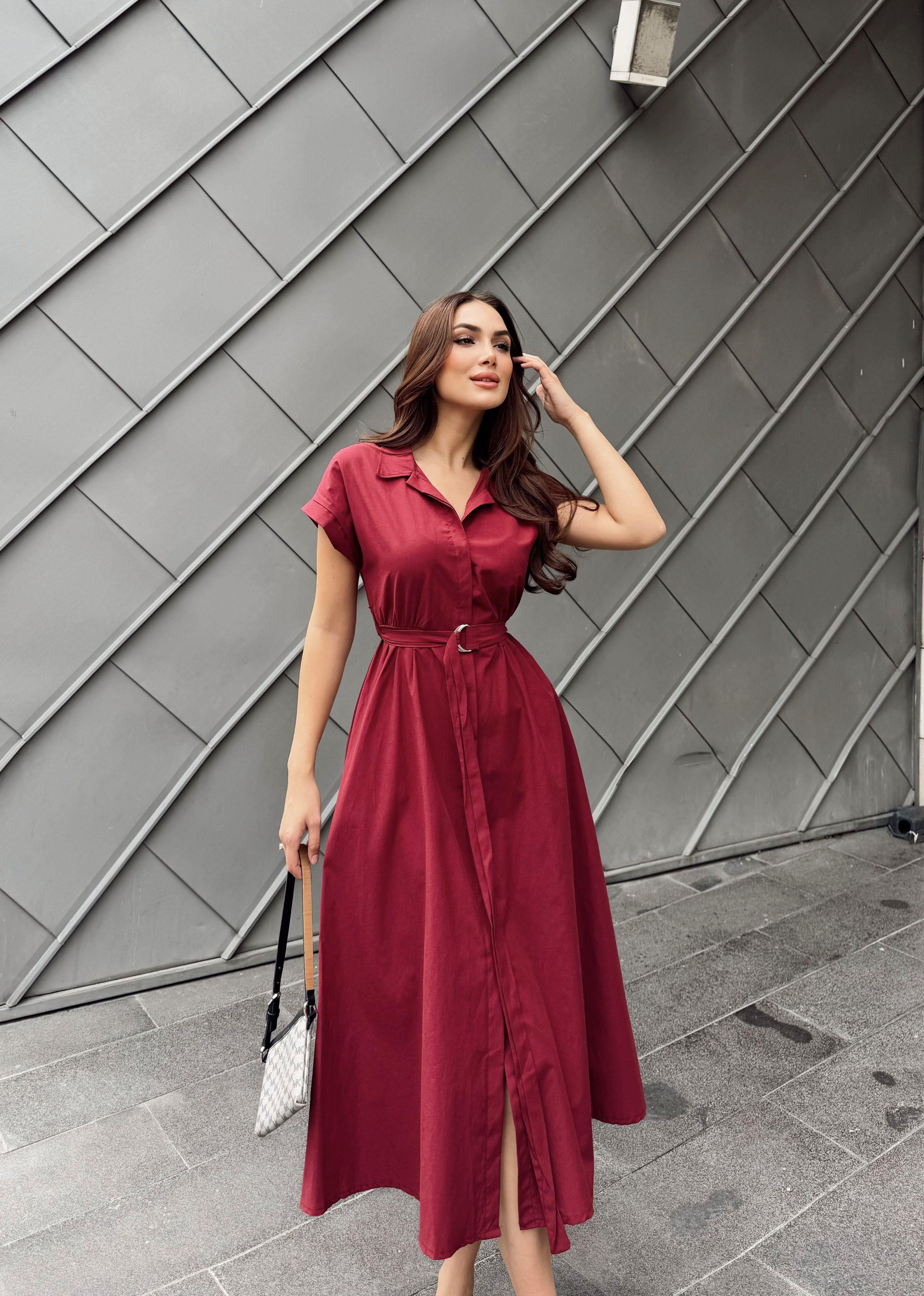 Artemis Kemerli Midi Boy Elbise 2365 BORDO