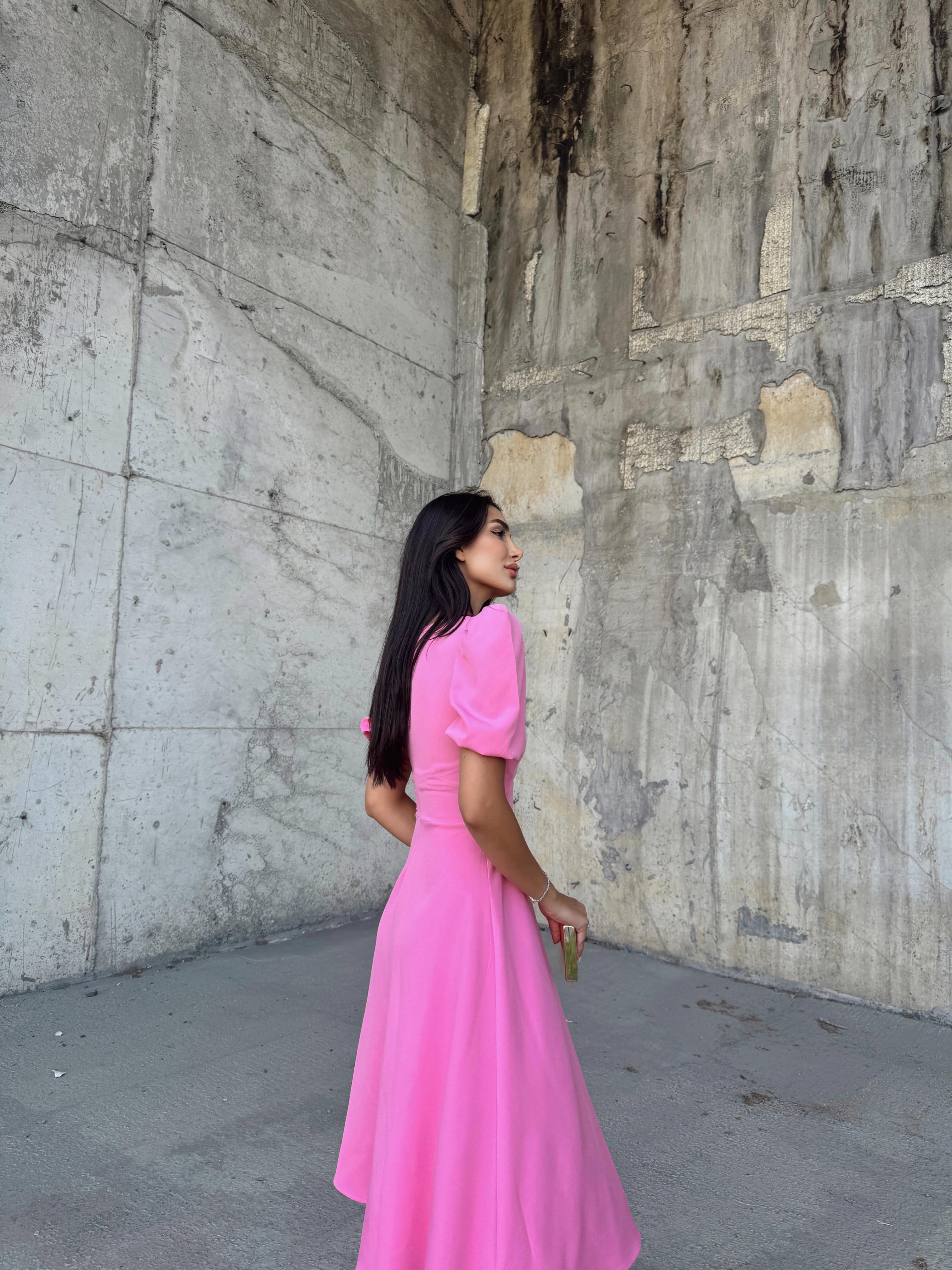 Berra Karpuz Kol Midi Elbise 2249 PEMBE