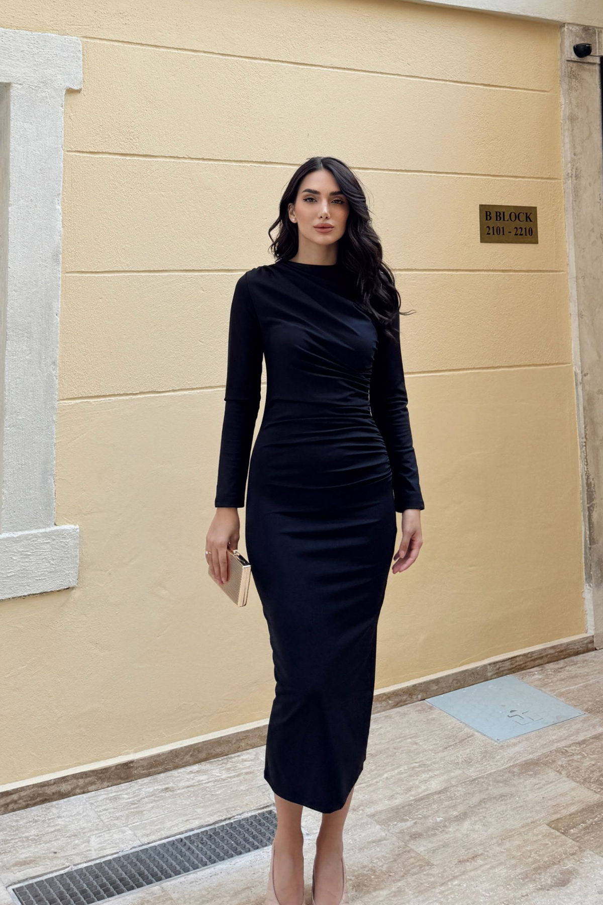 Büzgülü Maxi Elbise 3046 SİYAH