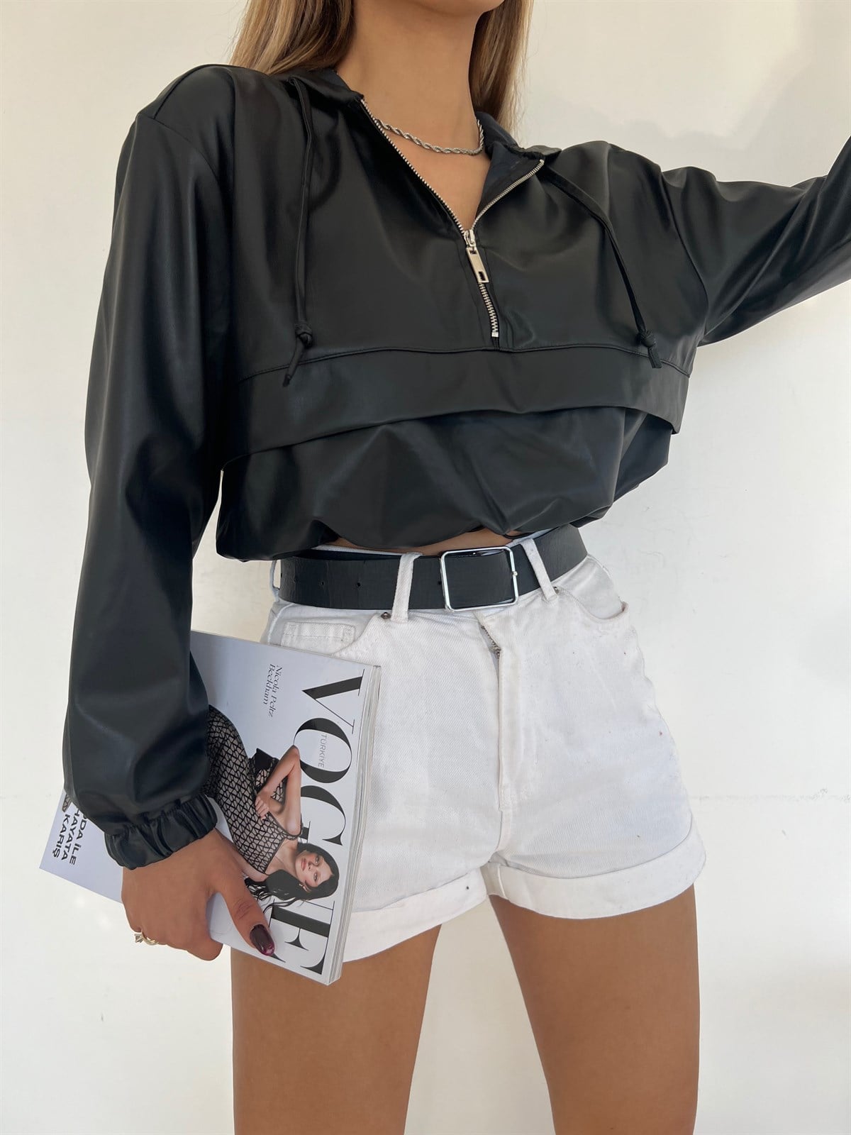 Deri Kapüşonlu Sweat 0392