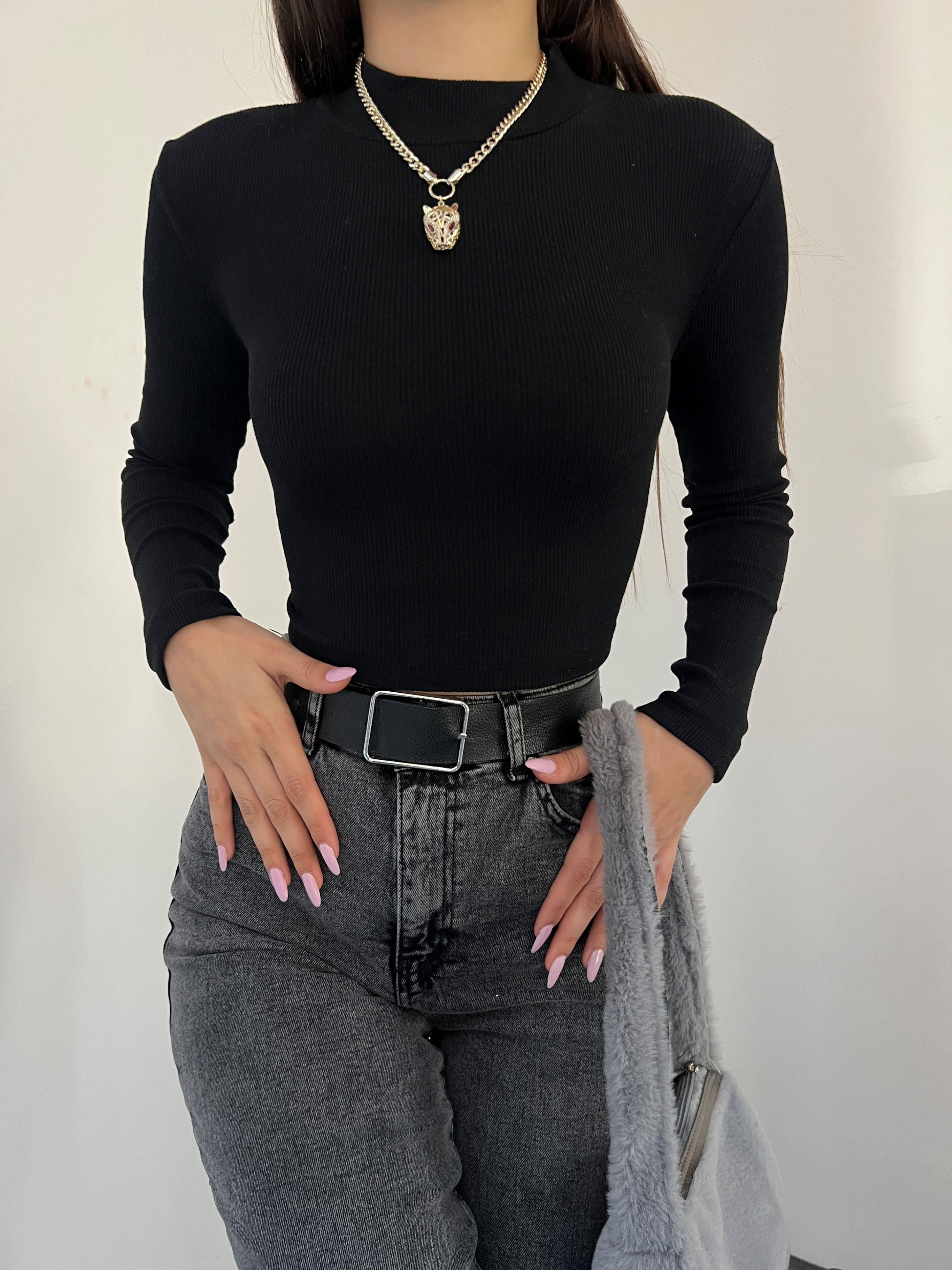 Dik Yaka Kaşkorse Crop 1206 SİYAH