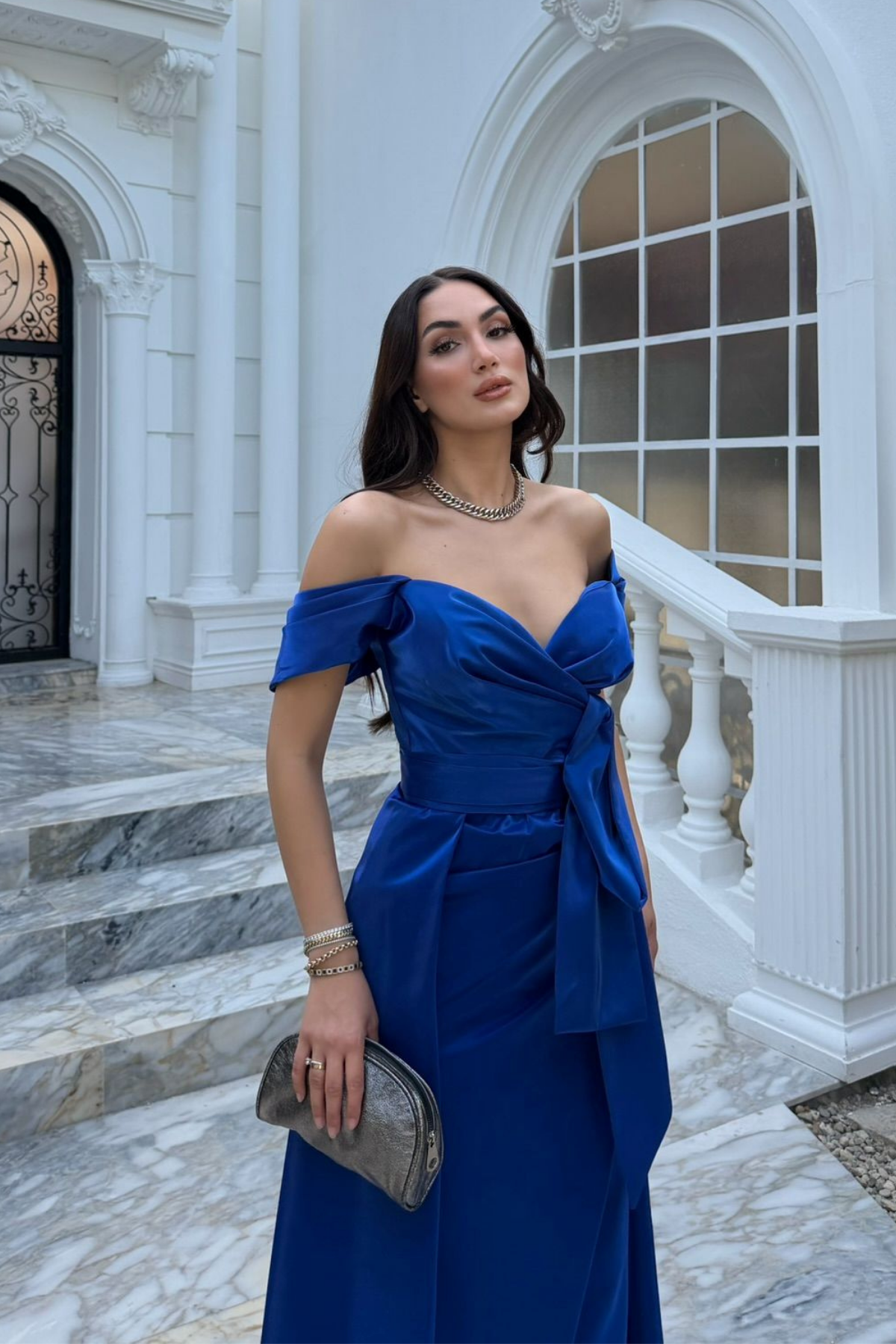 Ela Kayık Yaka Tasarım Abiye 1029