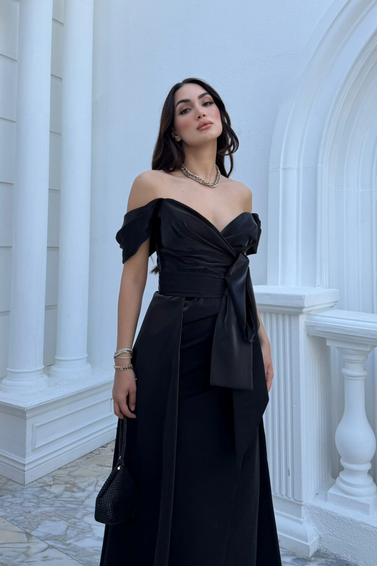 Ela Kayık Yaka  Tasarım Yaka Abiye 1029