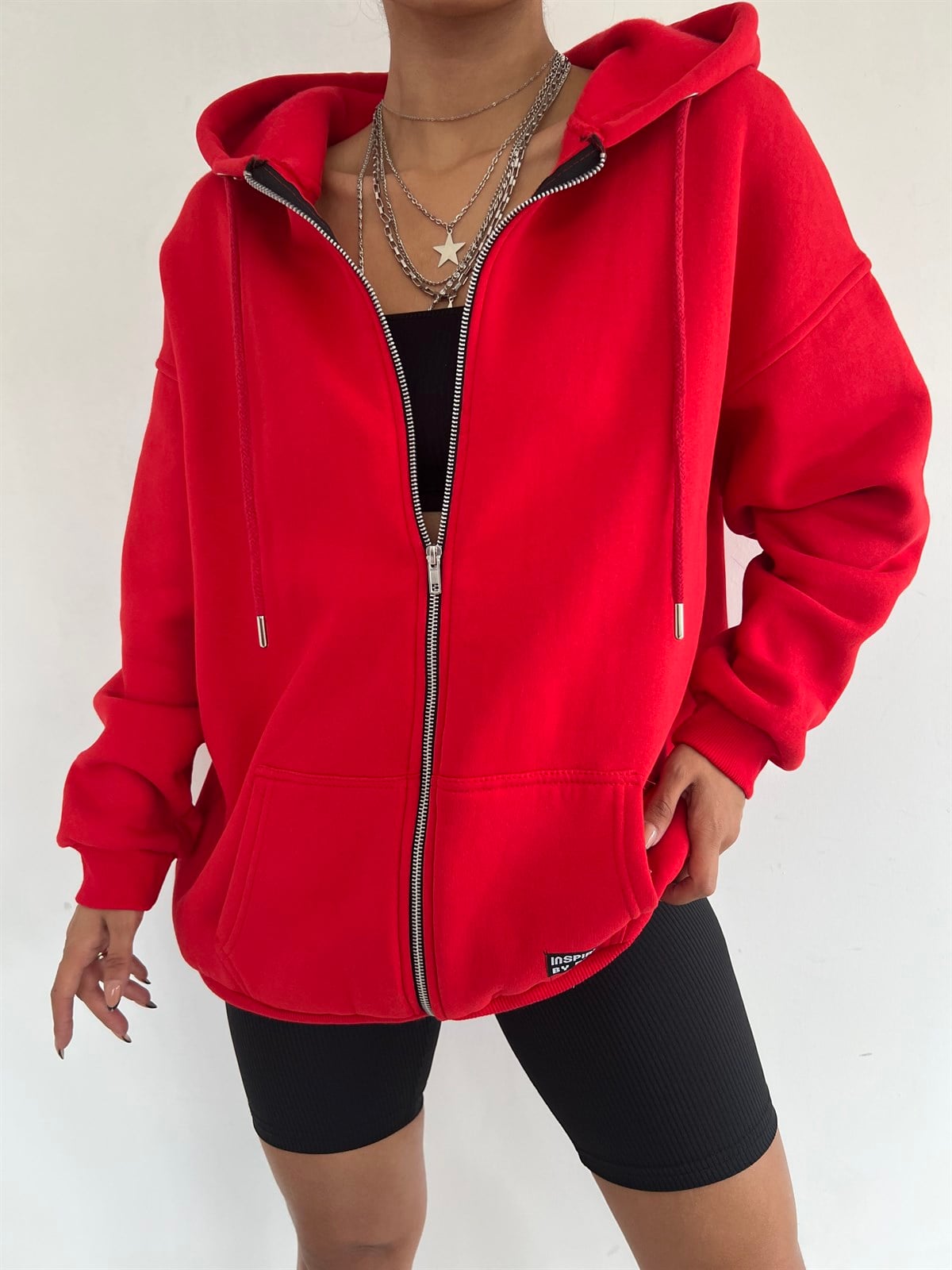 Fermuarlı Uzun Sweat 0514 KIRMIZI
