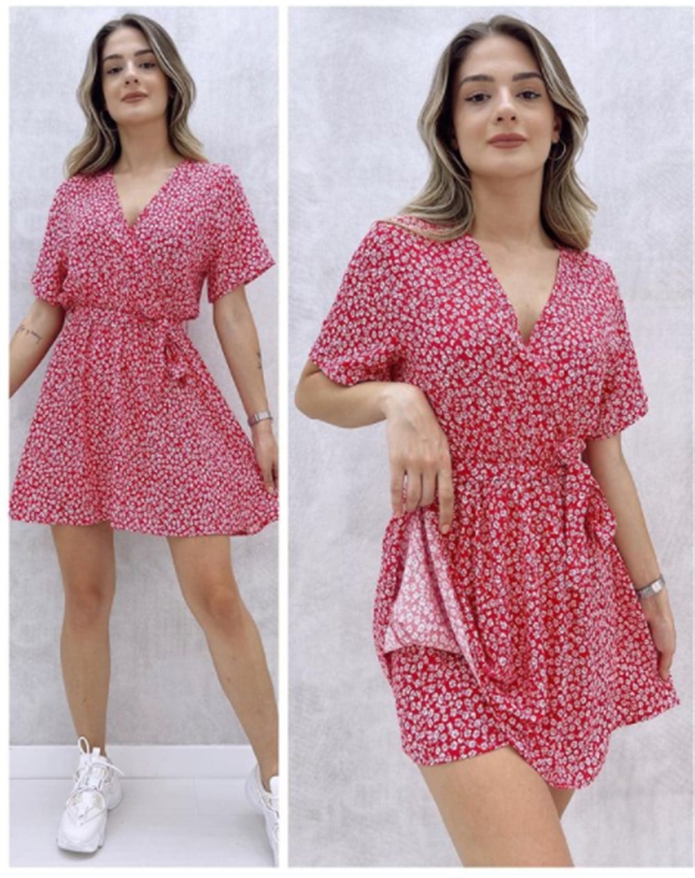 Flora Desen Şortlu Elbise KIRMIZI