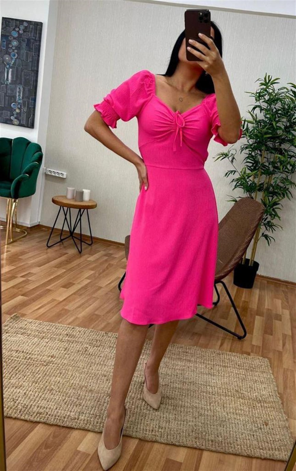 Gipeli Kol Midi Boy Elbise PEMBE