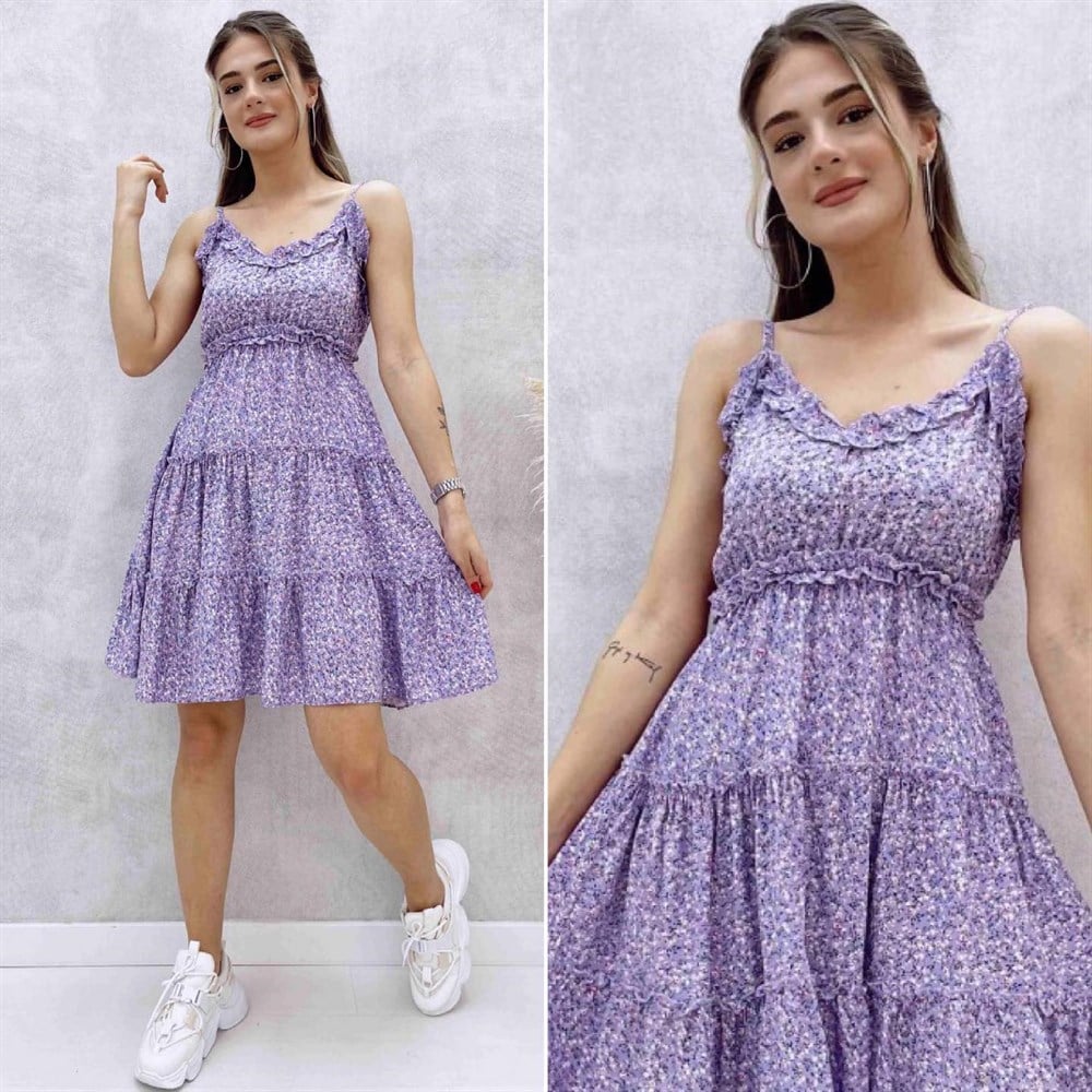 İp Askılı Çiçekli Elbise LİLA
