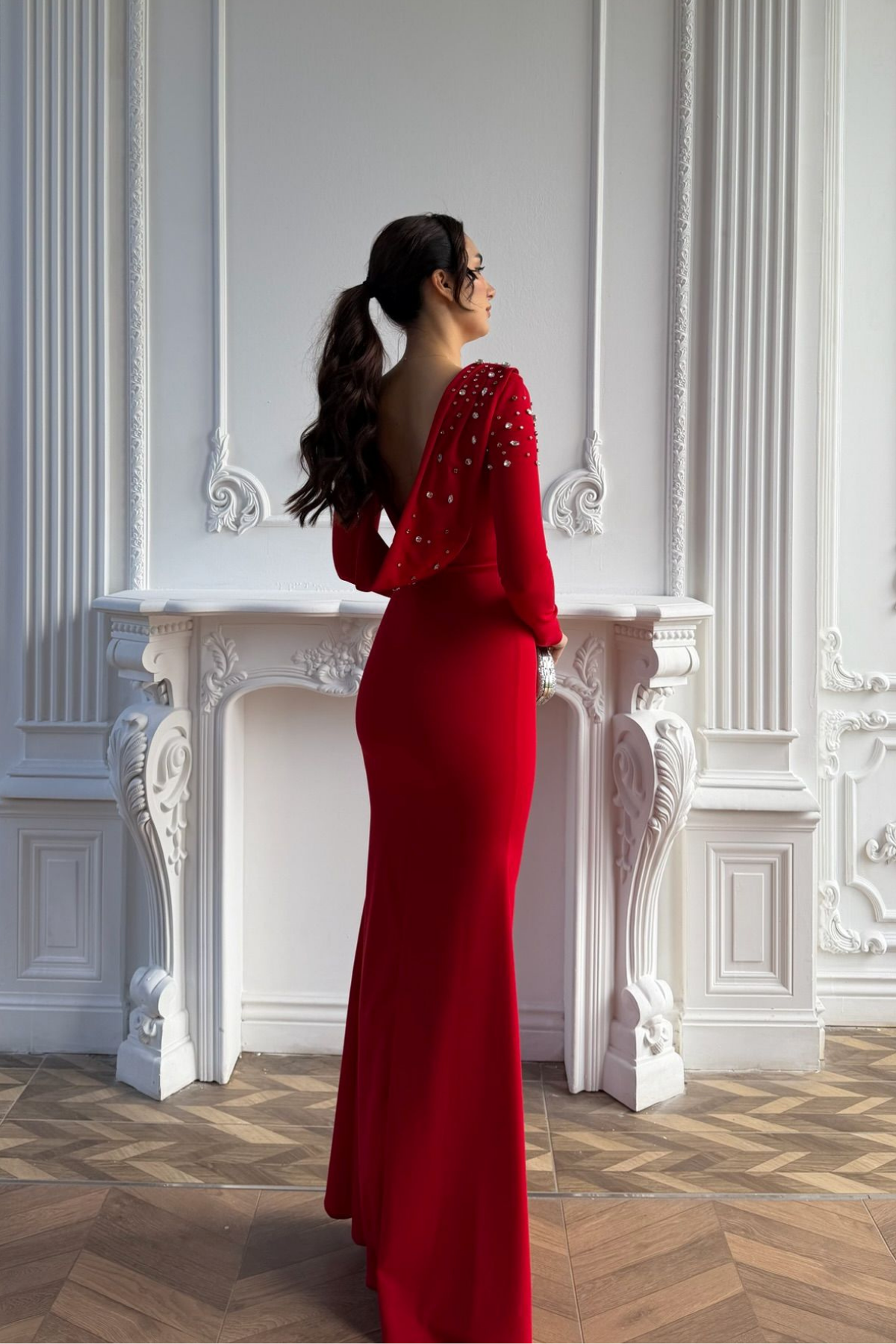 Kayla Omuz Vatkalı Tasarım Abiye 583073 KIRMIZI