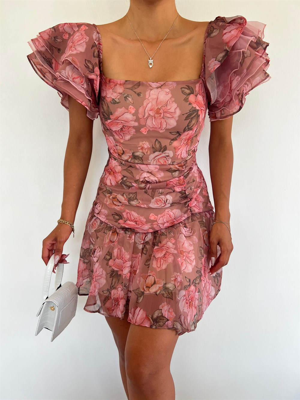 Kolları Katlı Bel Drape Elbise- 6431