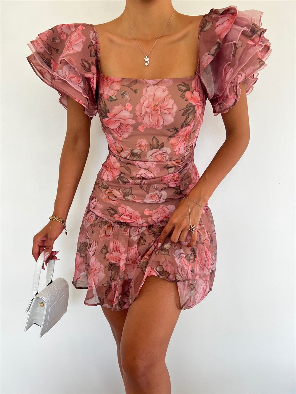 Kolları Katlı Bel Drape Elbise- 6431