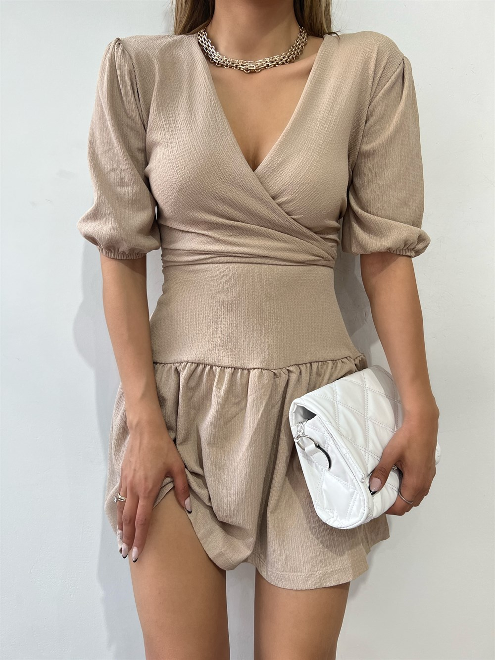 Kruvaze Gofre Elbise 2881 TAŞ