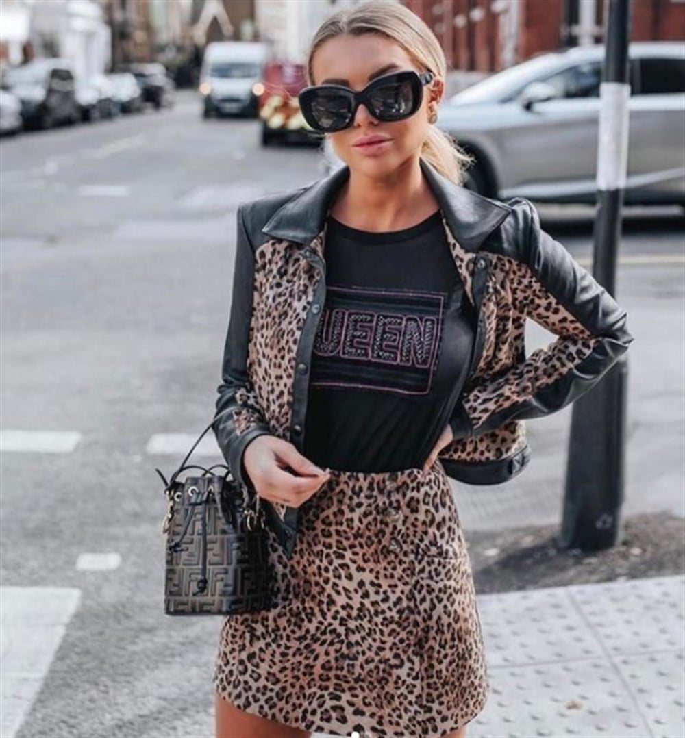 Leoparlı Ceket Elbise Takım KAHVERENGİ