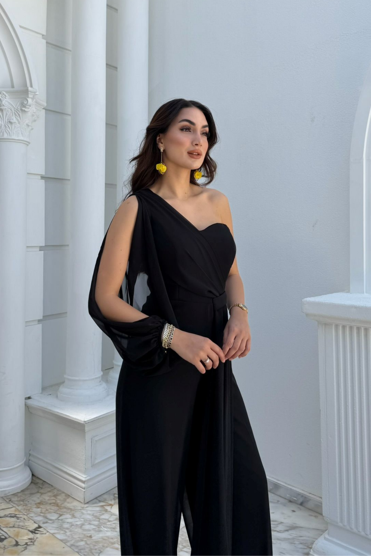 Nera Tek Kol Bağlamalı Şifon Tulum 9389