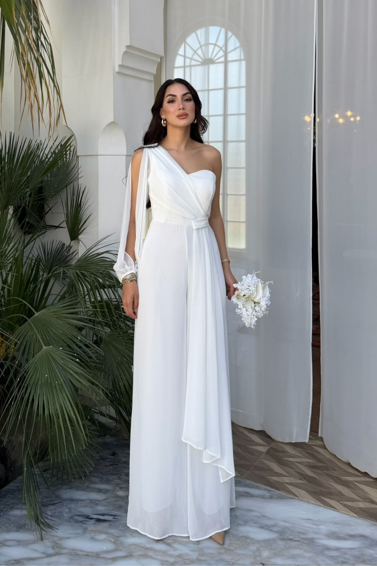 Nera Tek Kol Bağlamalı Şifon Tulum 9389