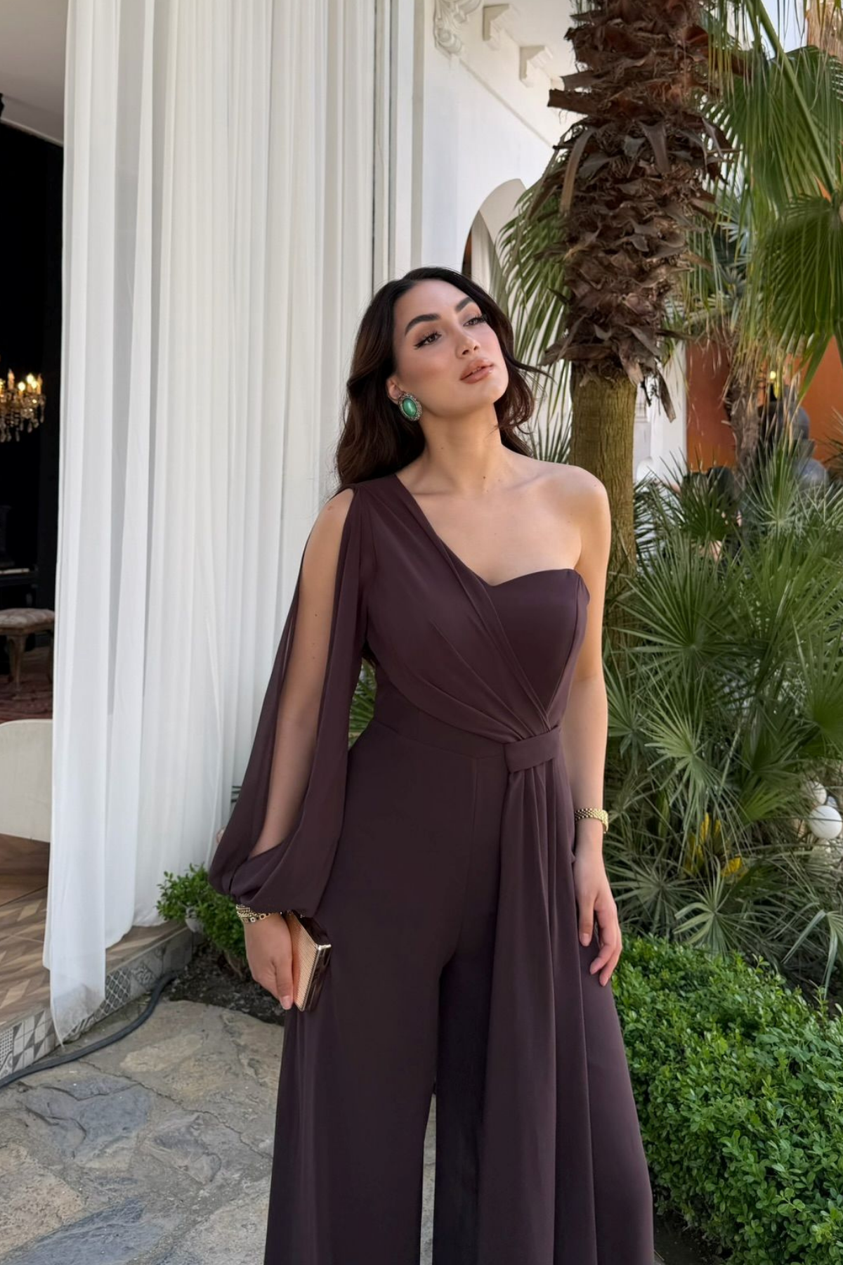 Nera Tek Kol Bağlamalı Şifon Tulum 9389
