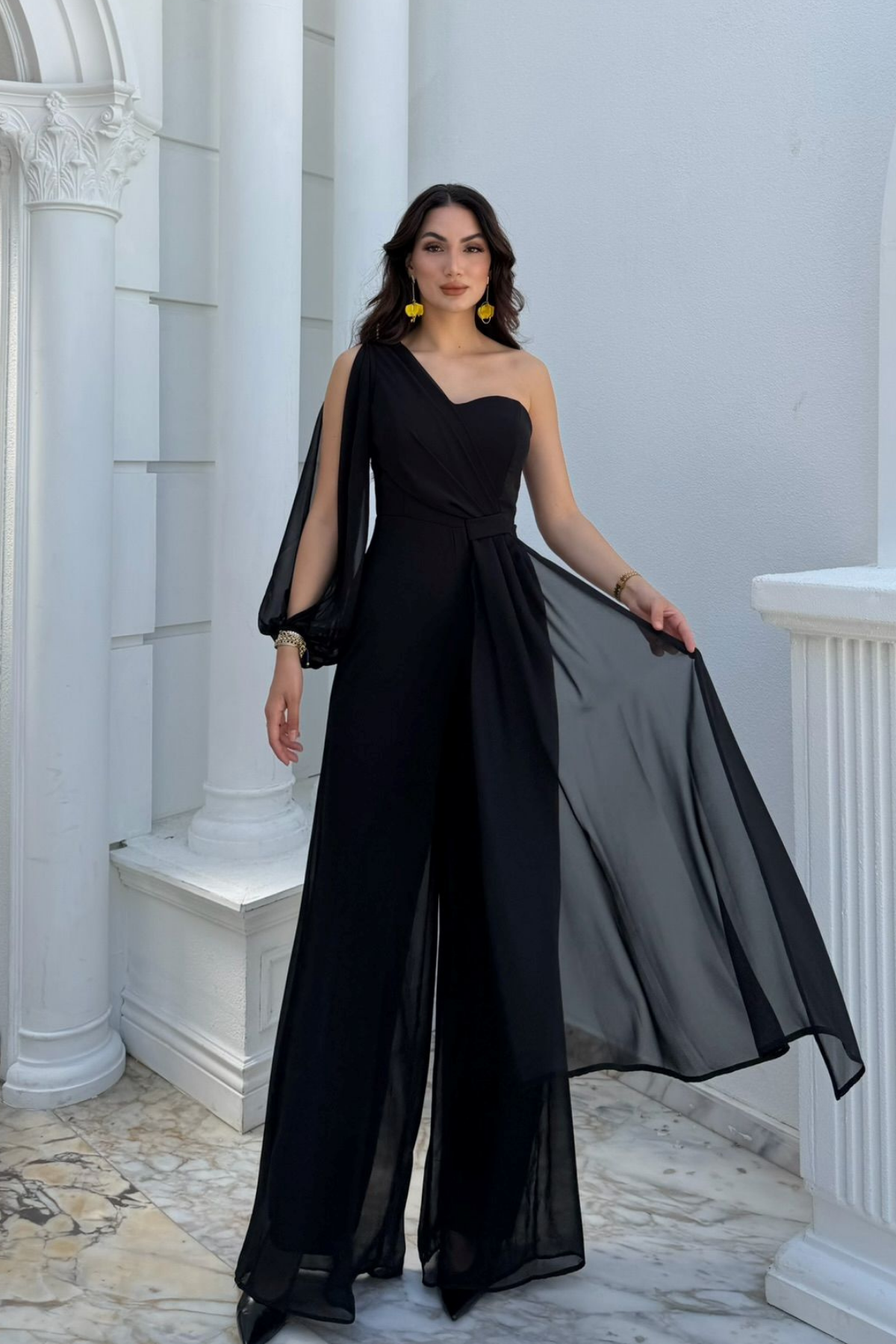 Nera Tek Kol Bağlamalı Şifon Tulum 9389