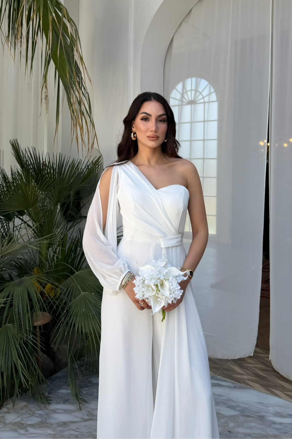 Nera Tek Kol Bağlamalı Şifon Tulum 9389