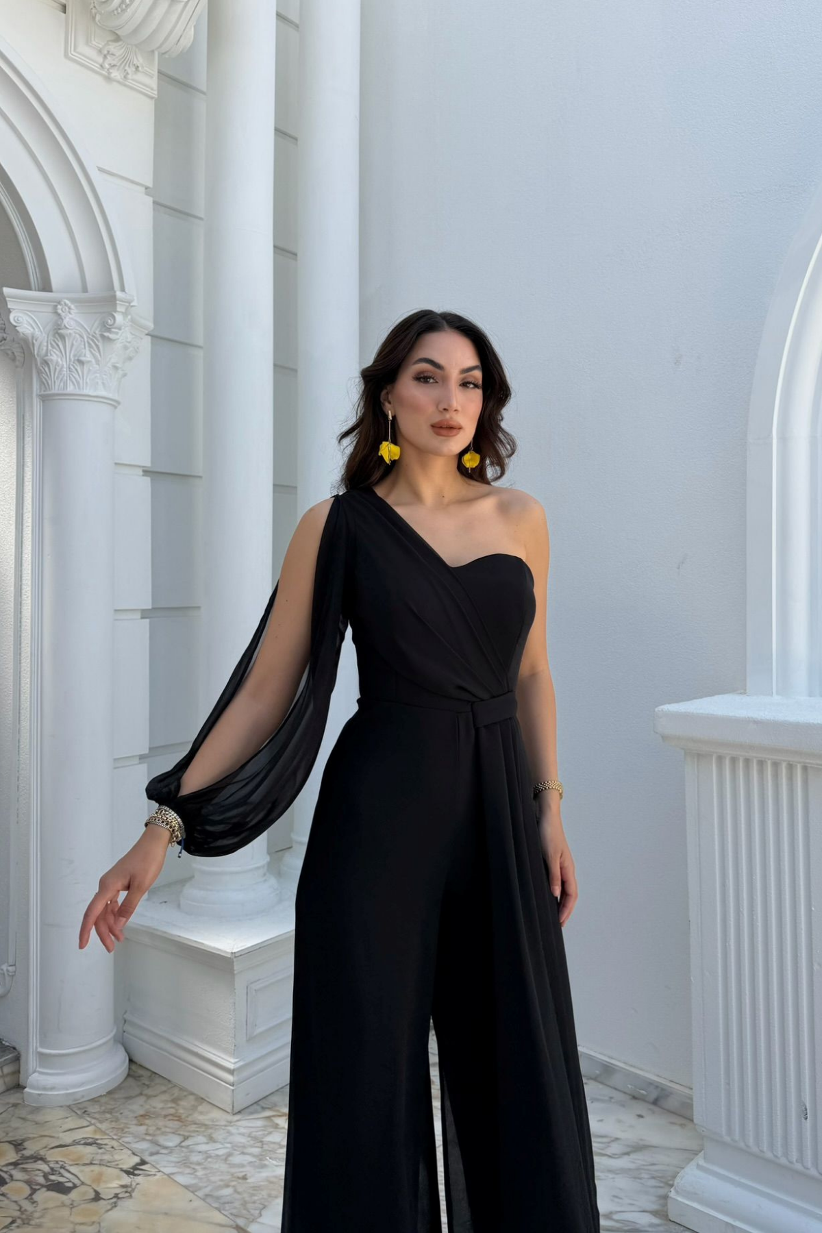 Nera Tek Kol Bağlamalı Şifon Tulum 9389