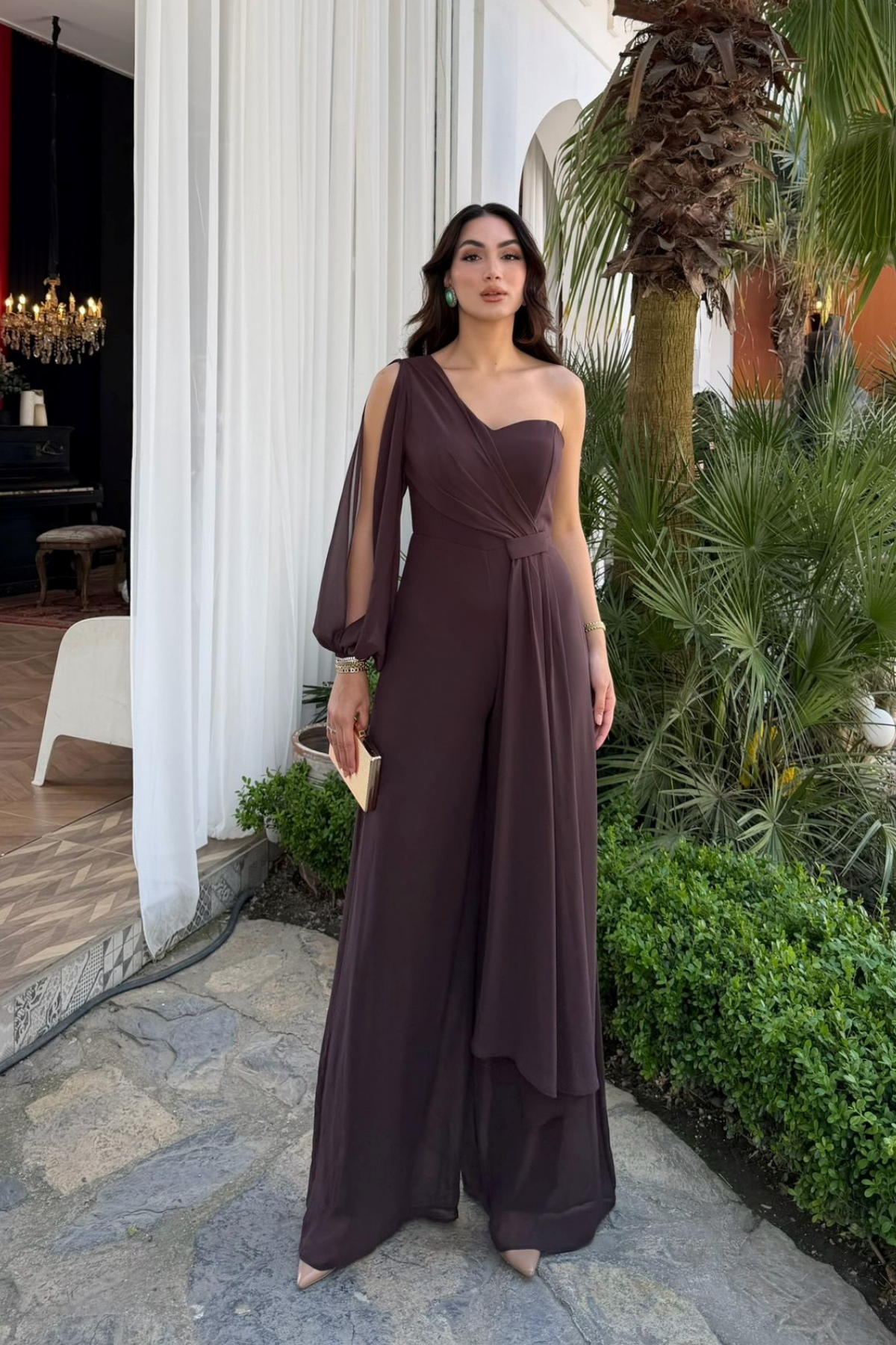 Nera Tek Kol Bağlamalı Şifon Tulum 9389