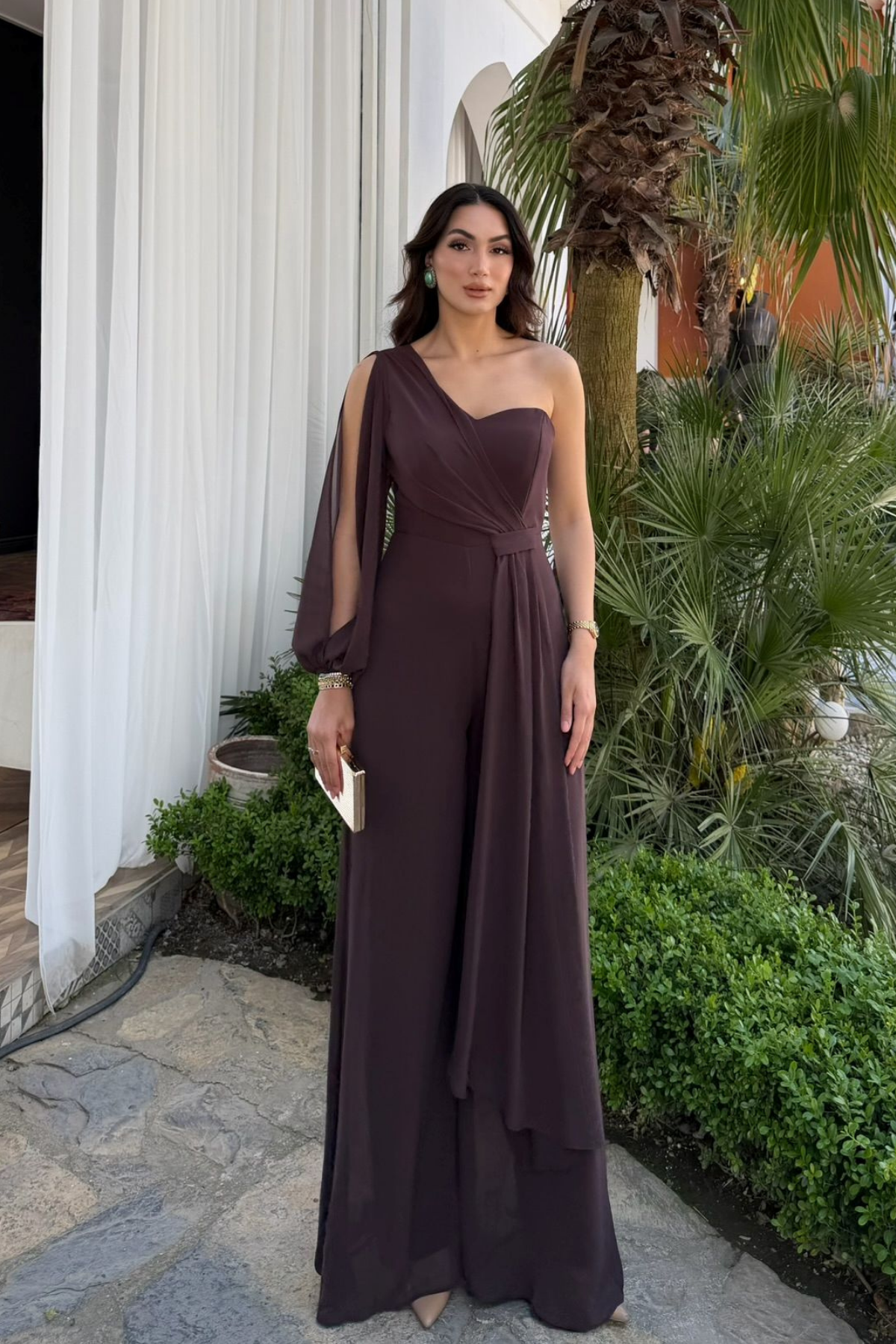 Nera Tek Kol Bağlamalı Şifon Tulum 9389