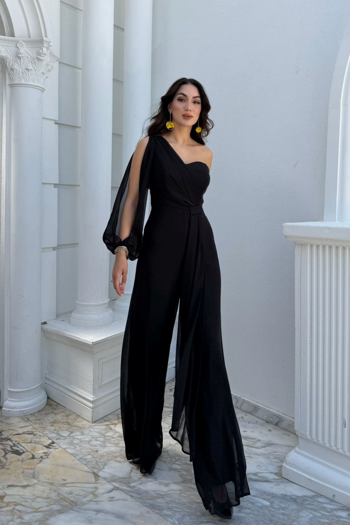 Nera Tek Kol Bağlamalı Şifon Tulum 9389