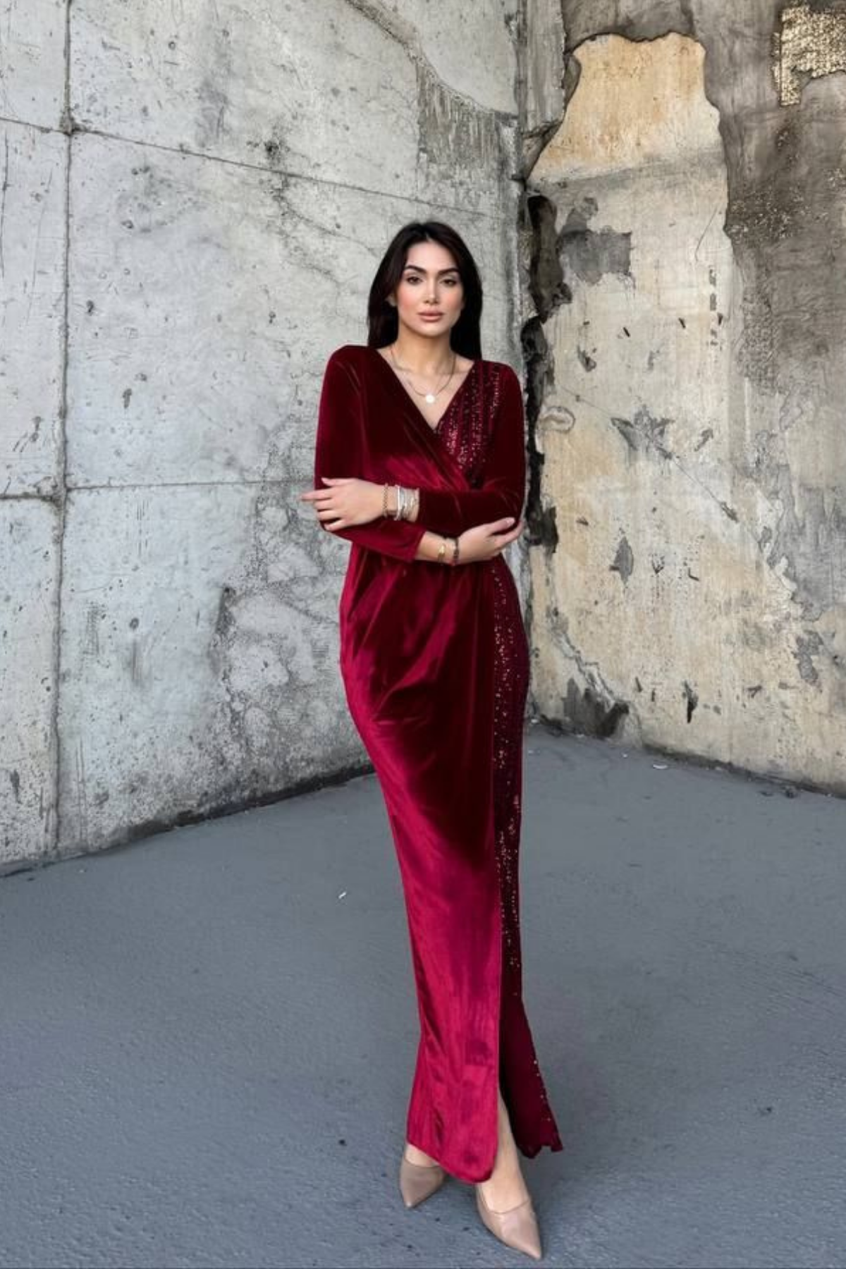 Nerie Payet İşleme Detay Kadife Abiye 45594