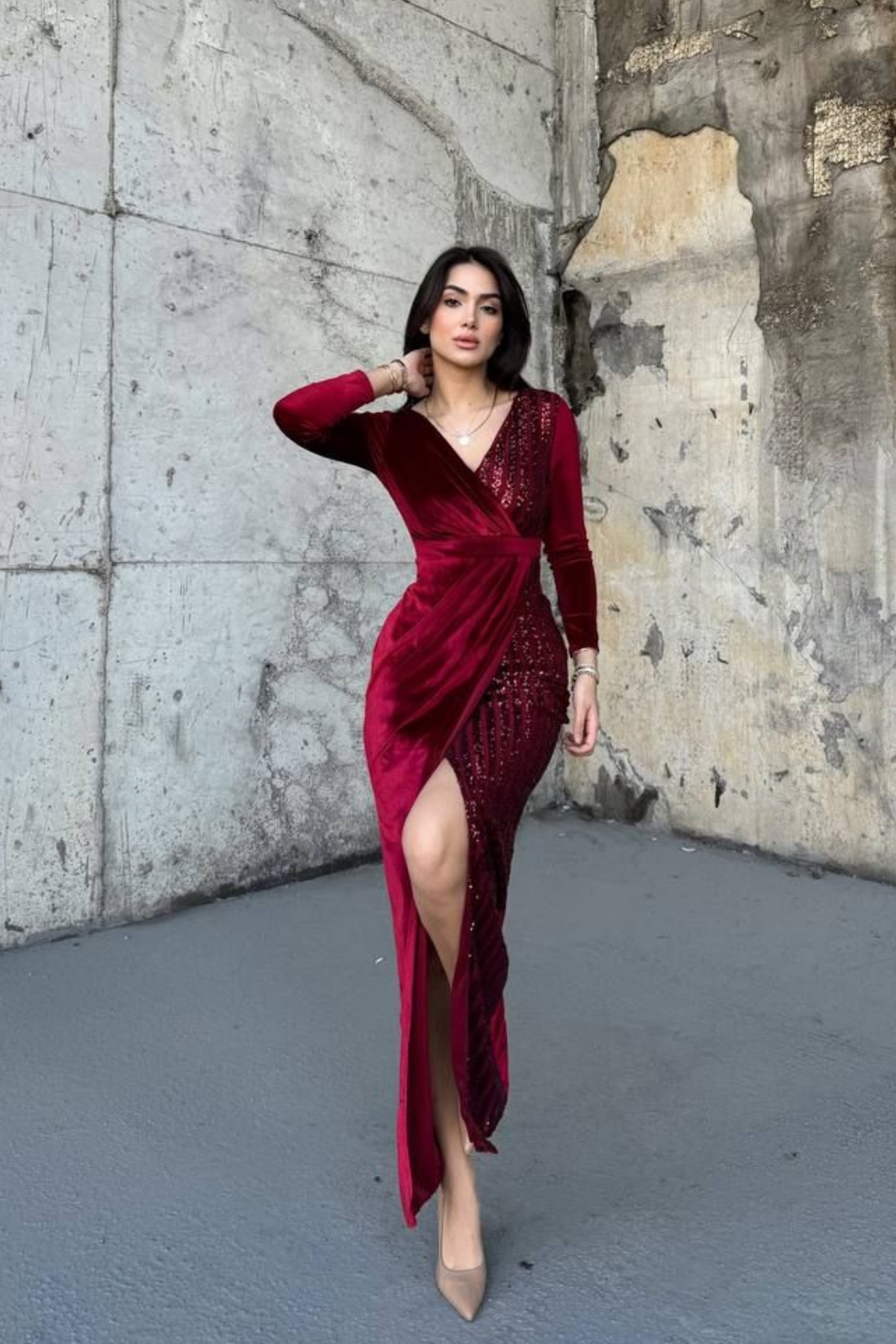 Nerie Payet İşleme Detay Kadife Abiye 45594