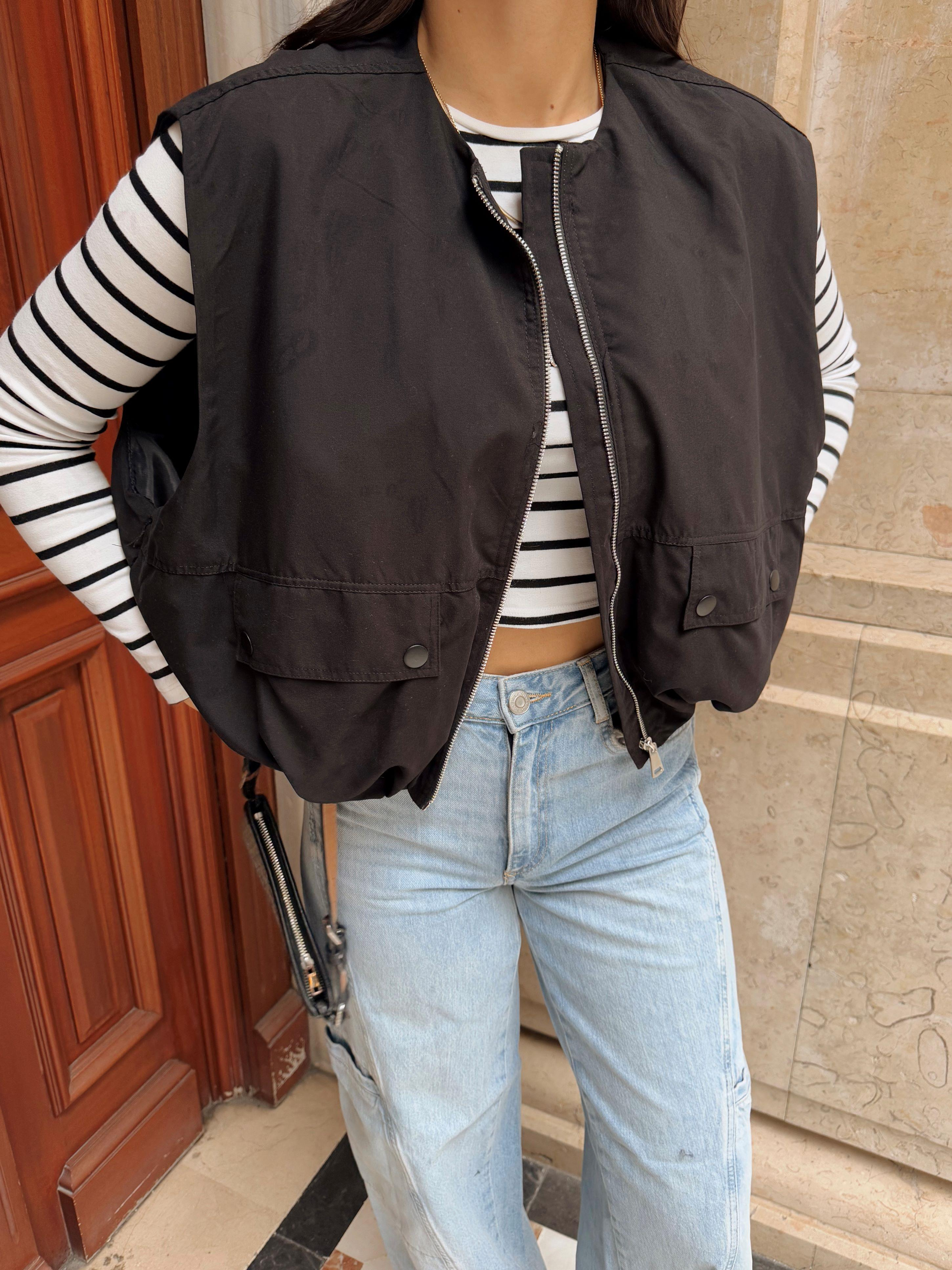 Nicole Oversize Cep Detaylı Yelek 25189 SİYAH