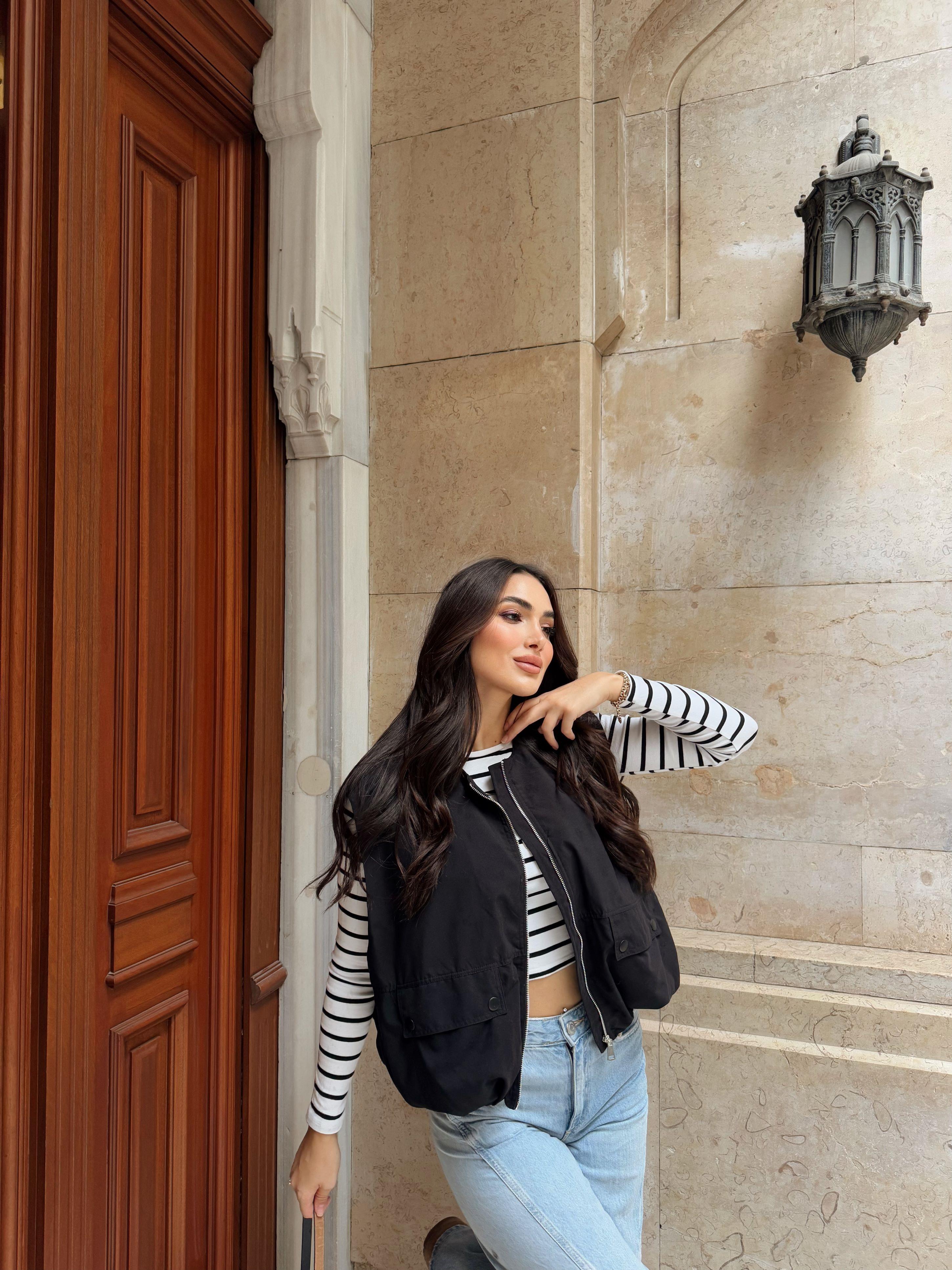 Nicole Oversize Cep Detaylı Yelek 25189 SİYAH