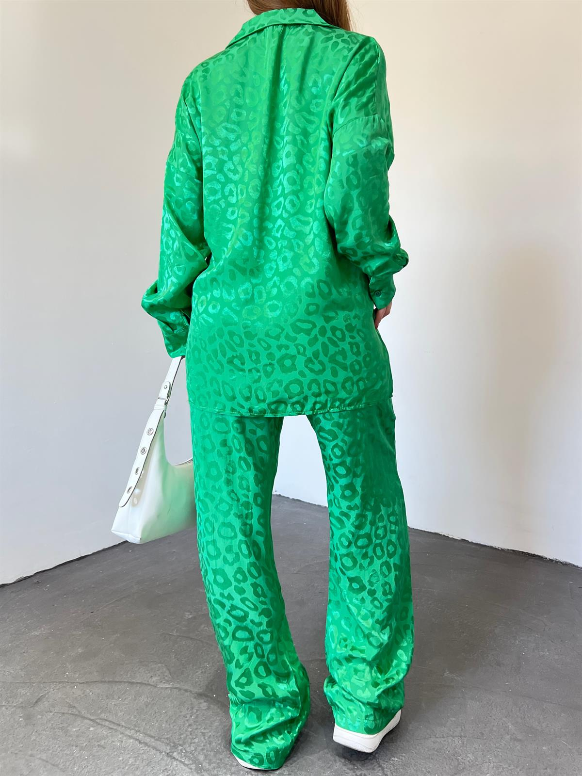 Oversize Leopar Desen Takım 3538 YEŞİL