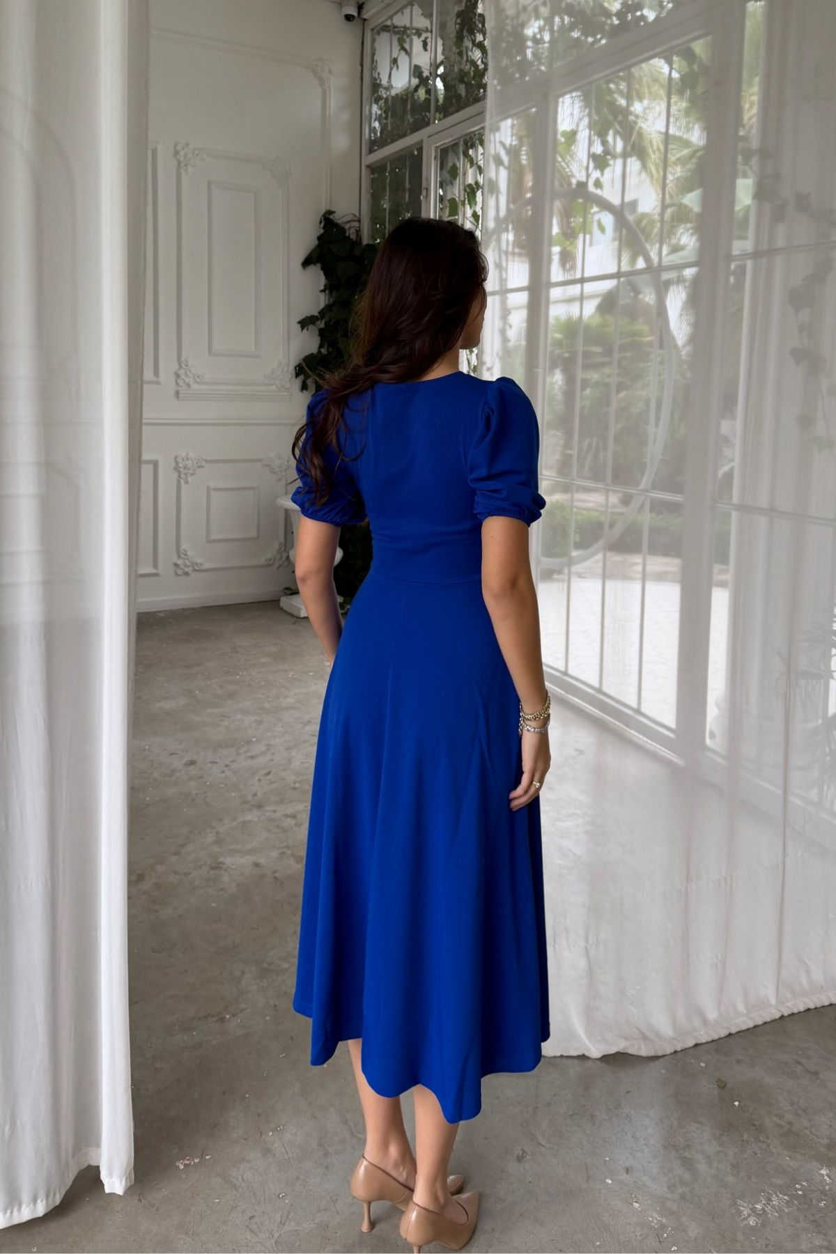 Öykü Karpuz Kol Midi Elbise 583151 SAKS MAVİSİ