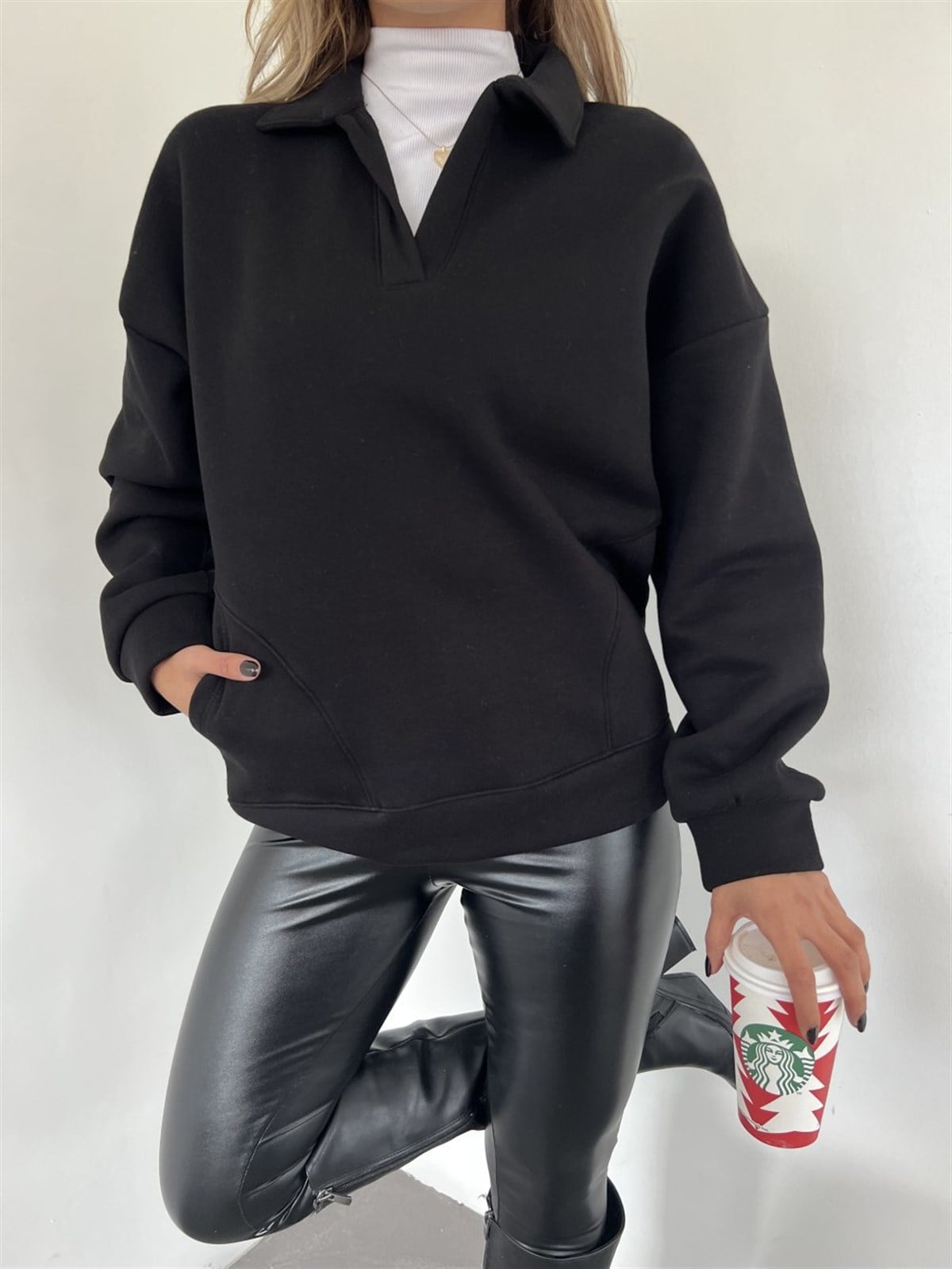 Polo Yaka Sweat 3283 SİYAH