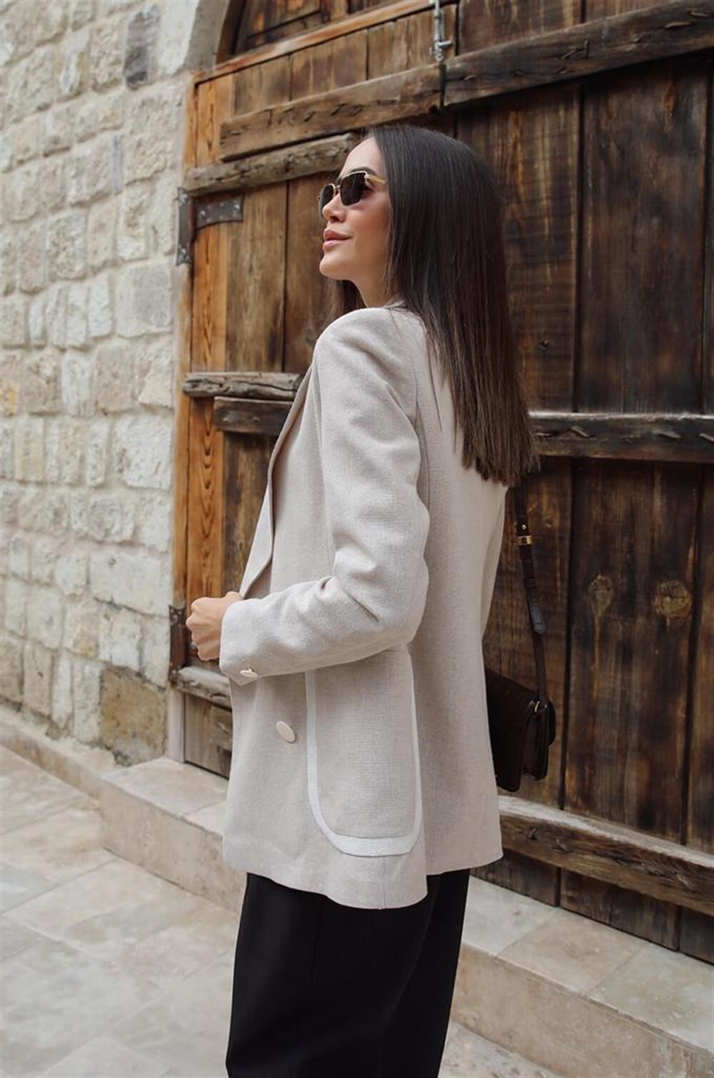 Şerit Detay Keten Blazer Ceket 