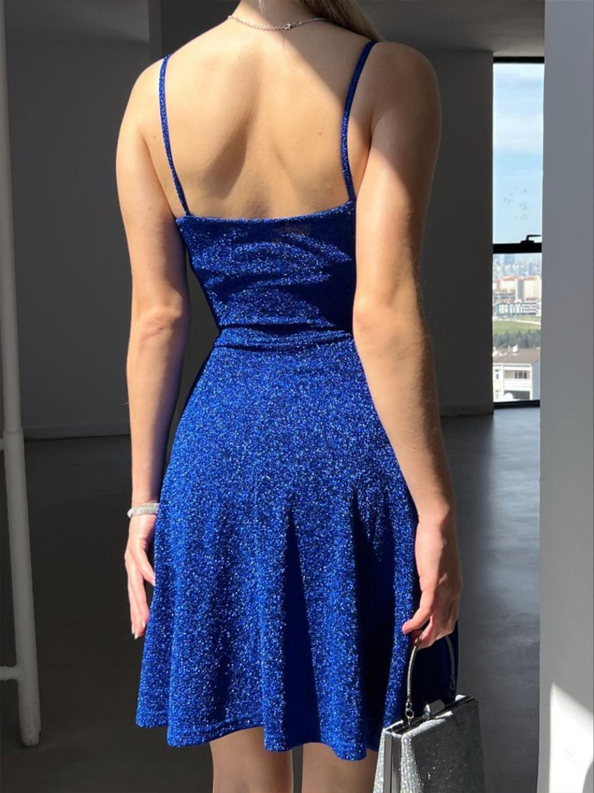 Simli Mini Elbise 582115 SAKS MAVİSİ