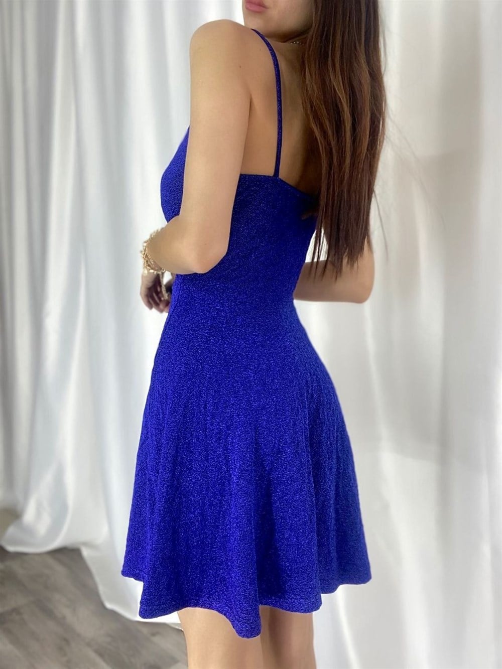 Simli Mini Elbise SAKS MAVİSİ
