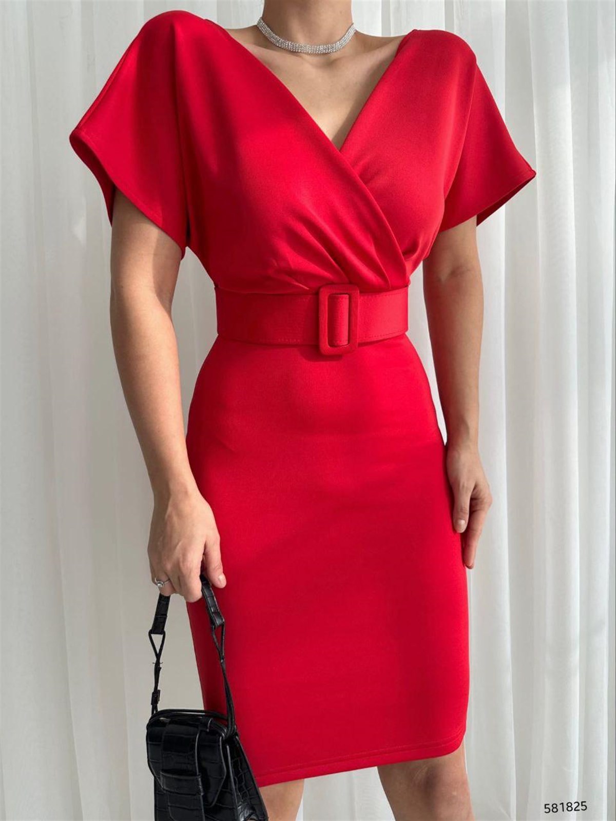 Thila Kemerli Kalem Elbise 581825 KIRMIZI