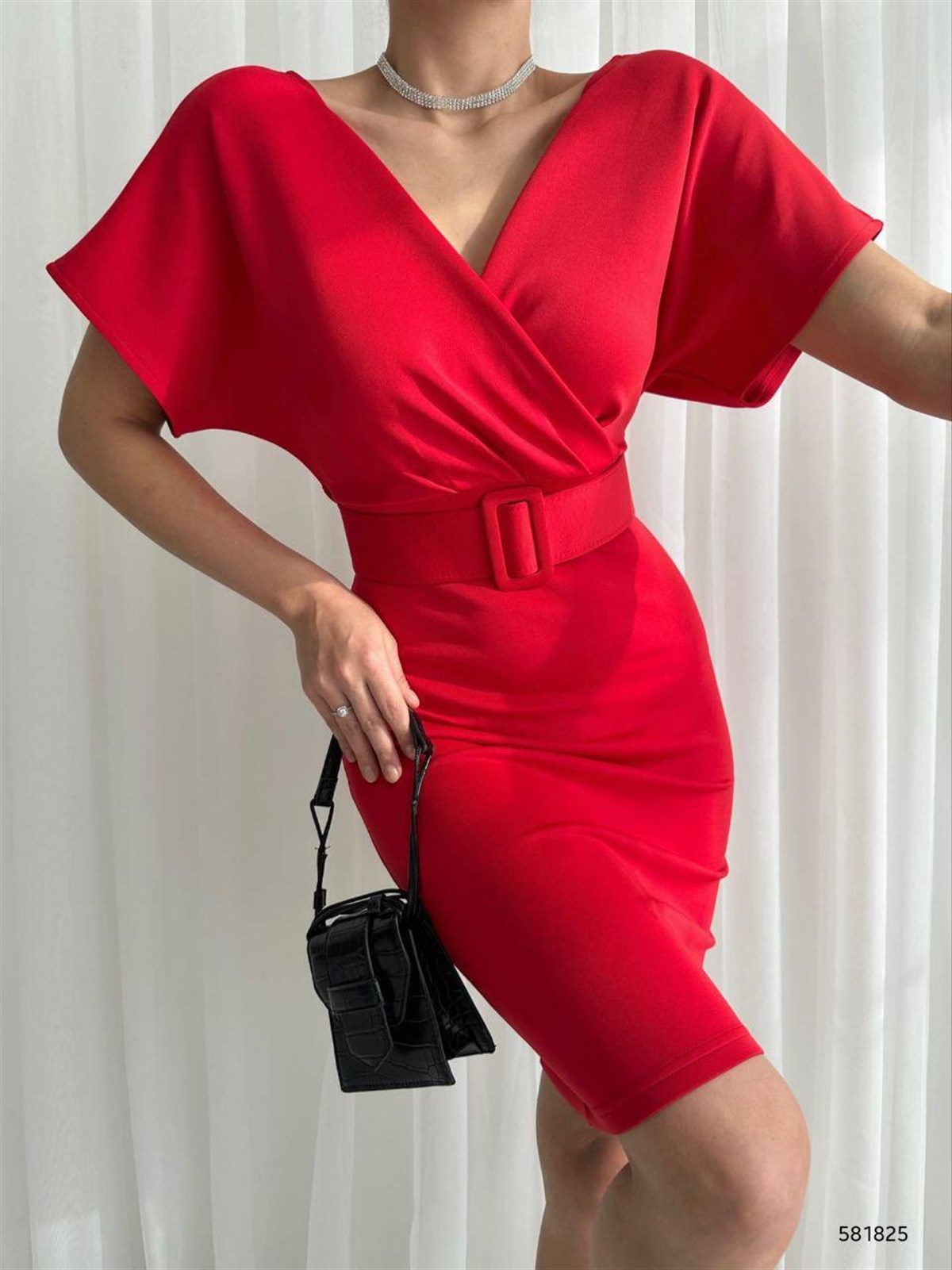 Thila Kemerli Kalem Elbise 581825 KIRMIZI