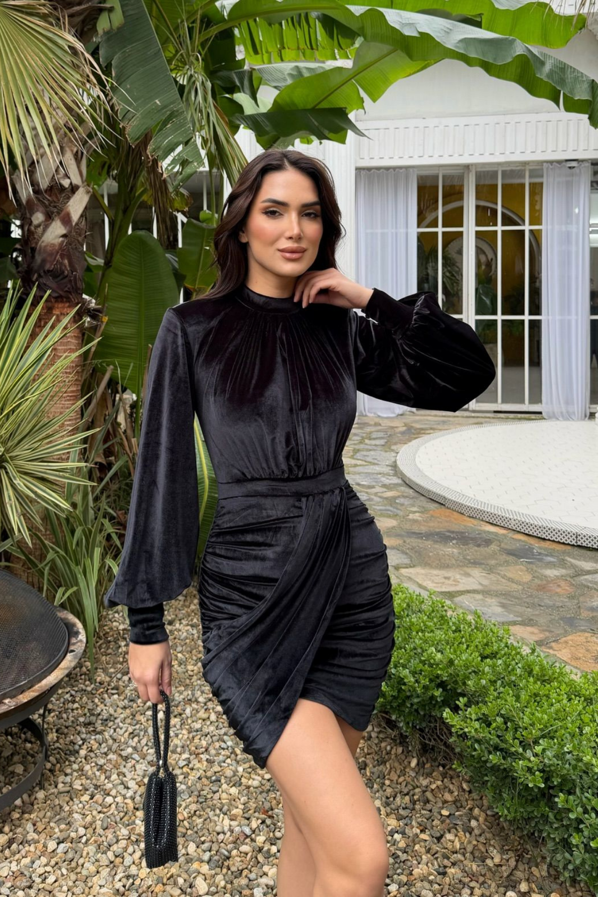 Vatkalı Drape Detay Dilge Mini Elbise 9302 SİYAH
